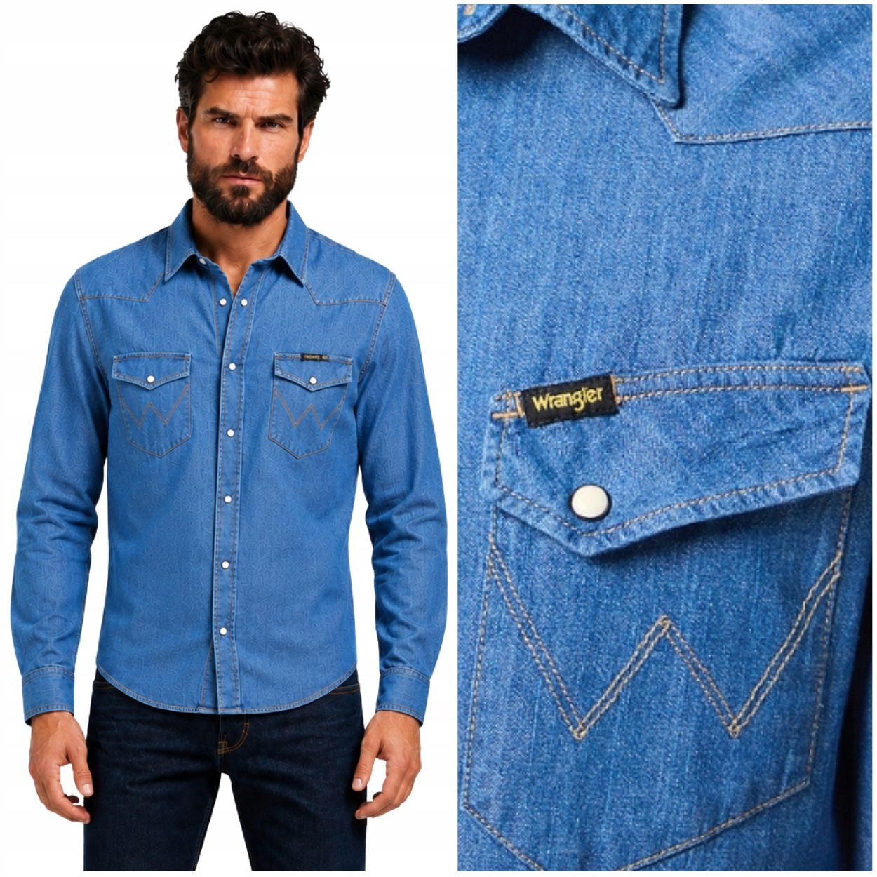 Wrangler Western Shirt Mid Stone přiléhavá džínová košile XL