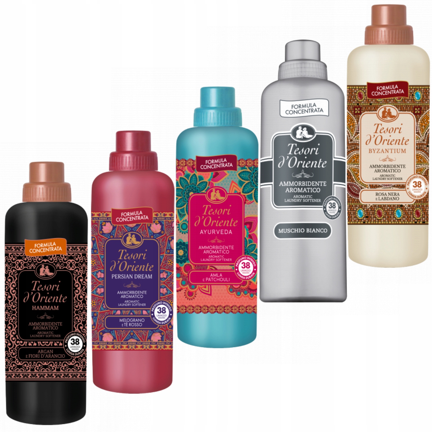 5 x Italské Tesori d'Oriente tekuté koncentráty na oplachování prádla 760 Ml 38p