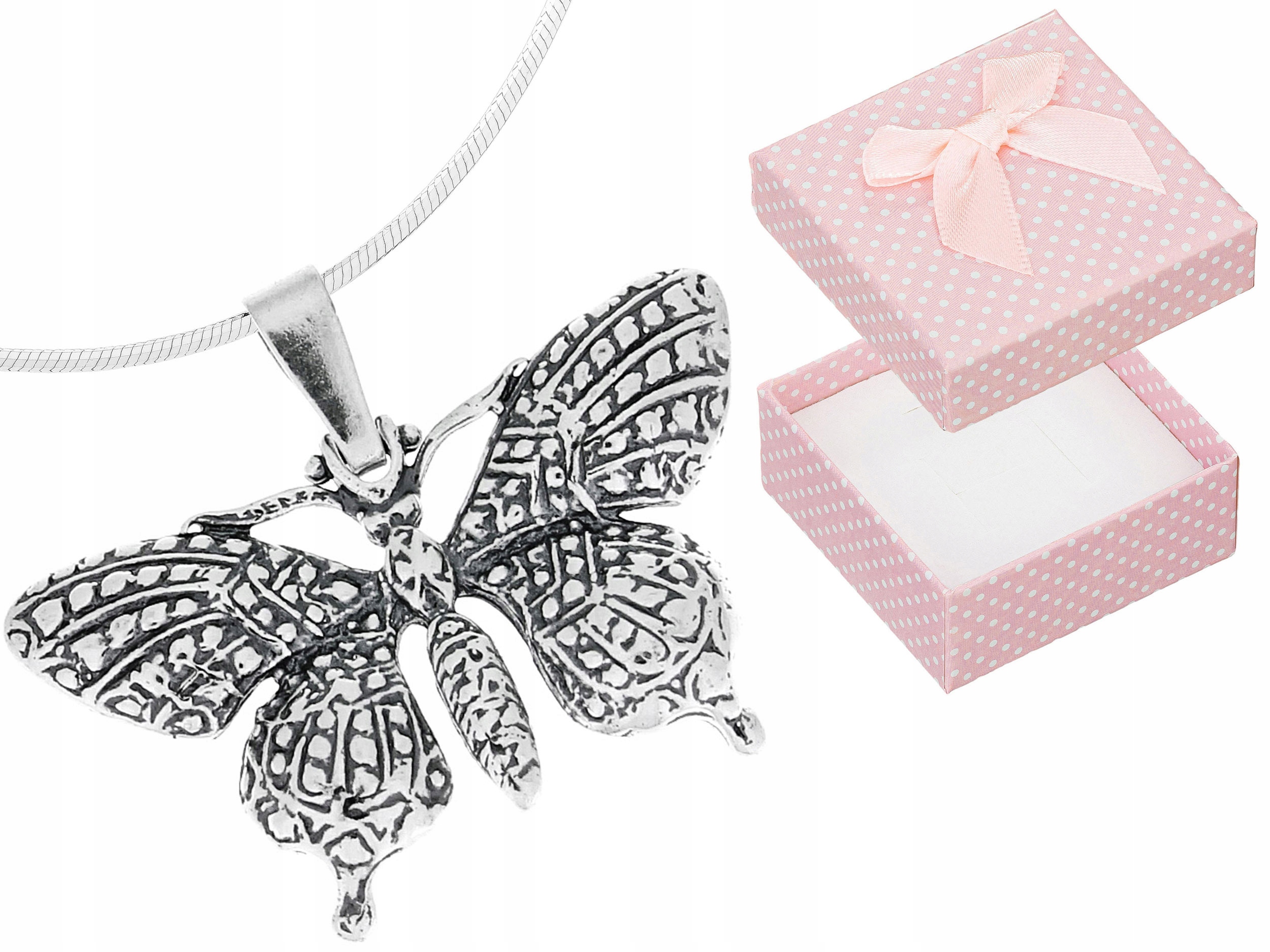 Velký stříbrný dámský náhrdelník Motýl Oxidovaný motýlek Stříbro Dlouhý 80 cm