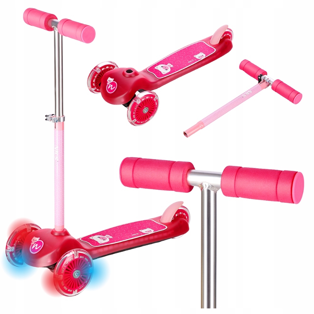 Hulajnoga Trójkołowa Dla Dzieci Balansowa Różowa Regulowana Kółka Led Nils