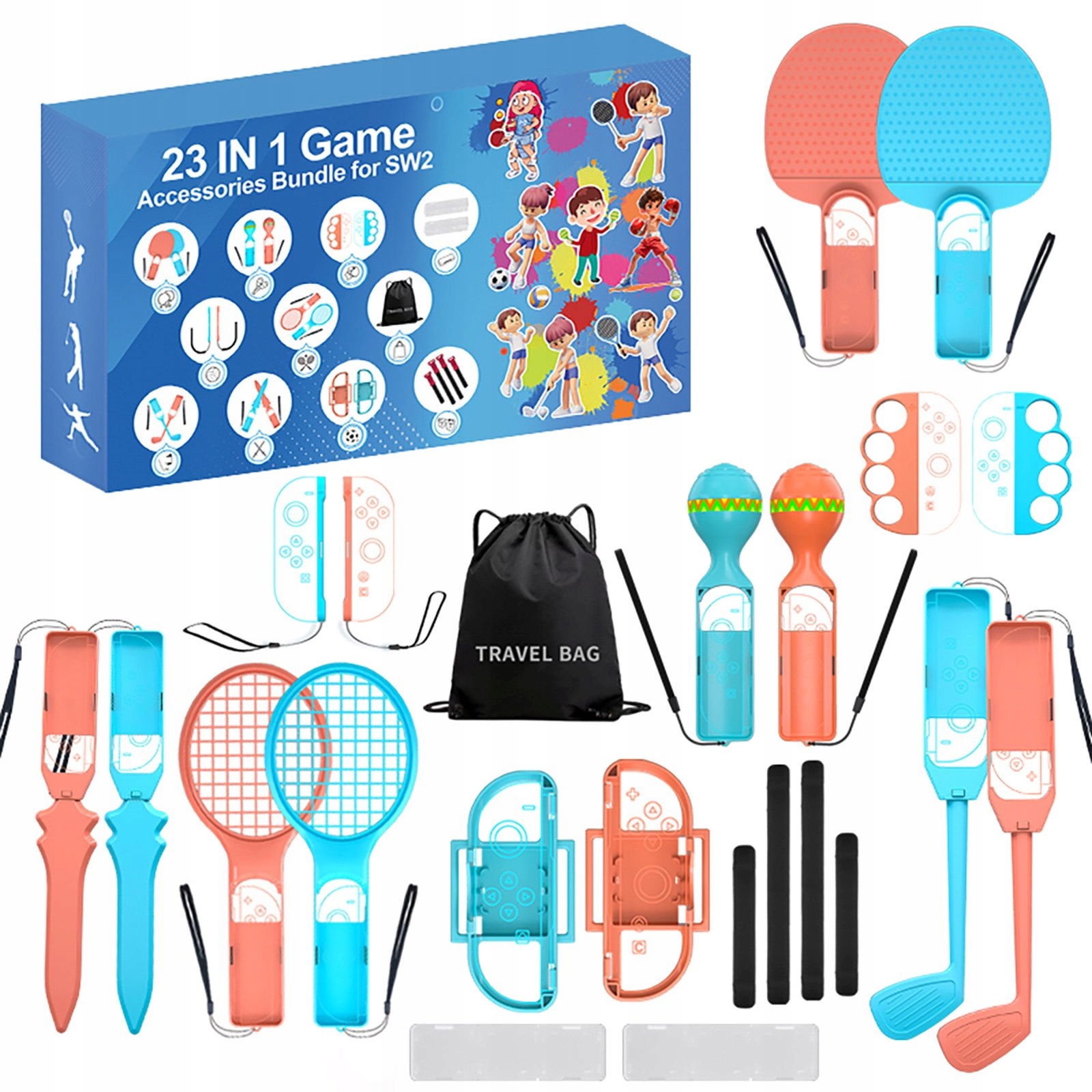 Zestaw akcesoriów rodzinnych 23w1 do konsoli Nintendo Switch 2 pomarańczo