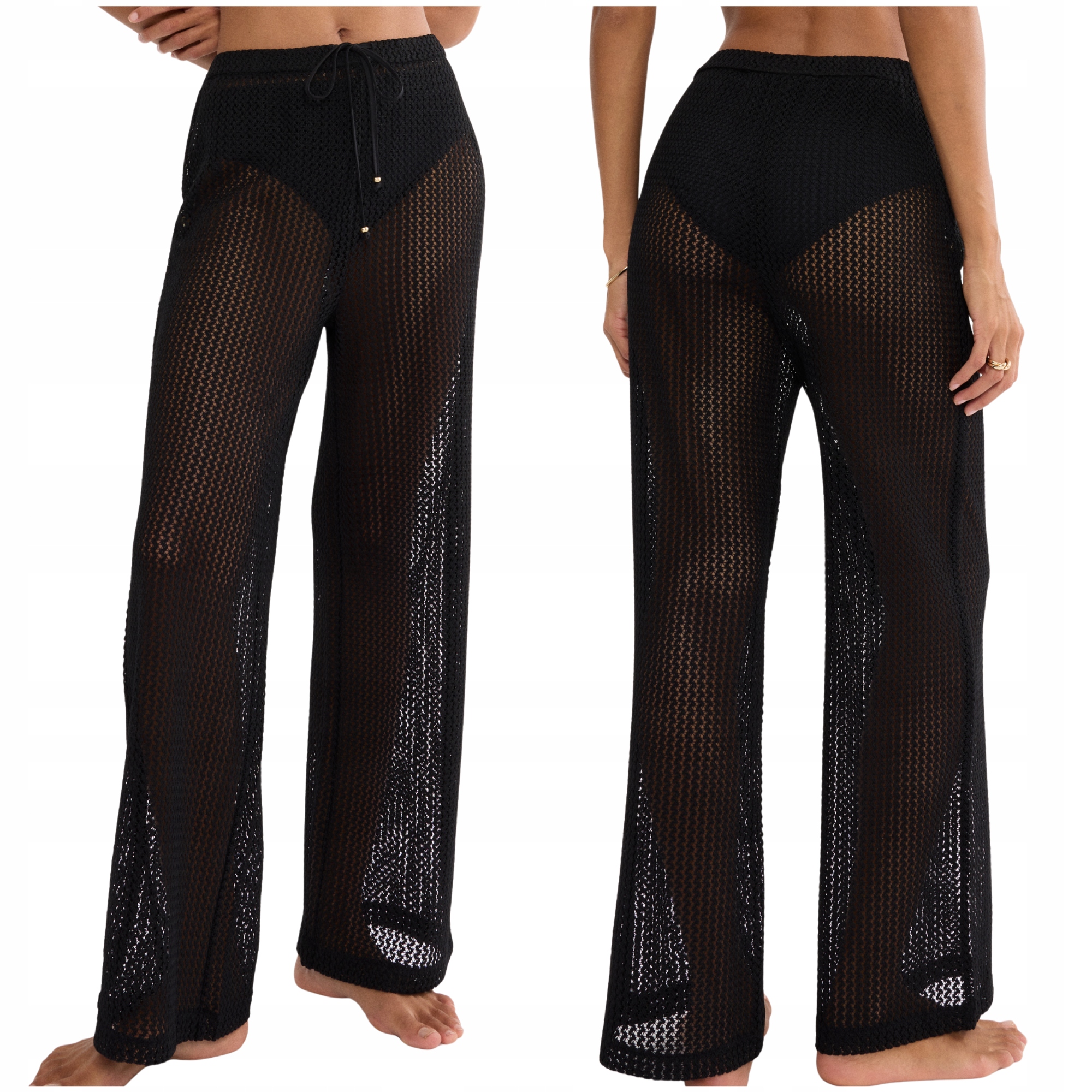 Prolamované kalhoty jednoduchého střih Triumph Beach MyWear Crochet Trousers černé 42