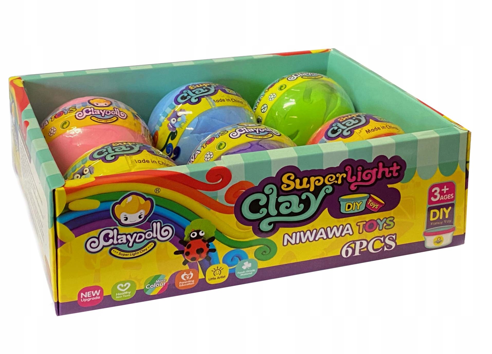 PIANKOLINA PLASTELINA GLINA POLIMEROWA MASA PLASTYCZNA DUŻE KULE ZESTAW X6 Wiek dziecka 3 lata +