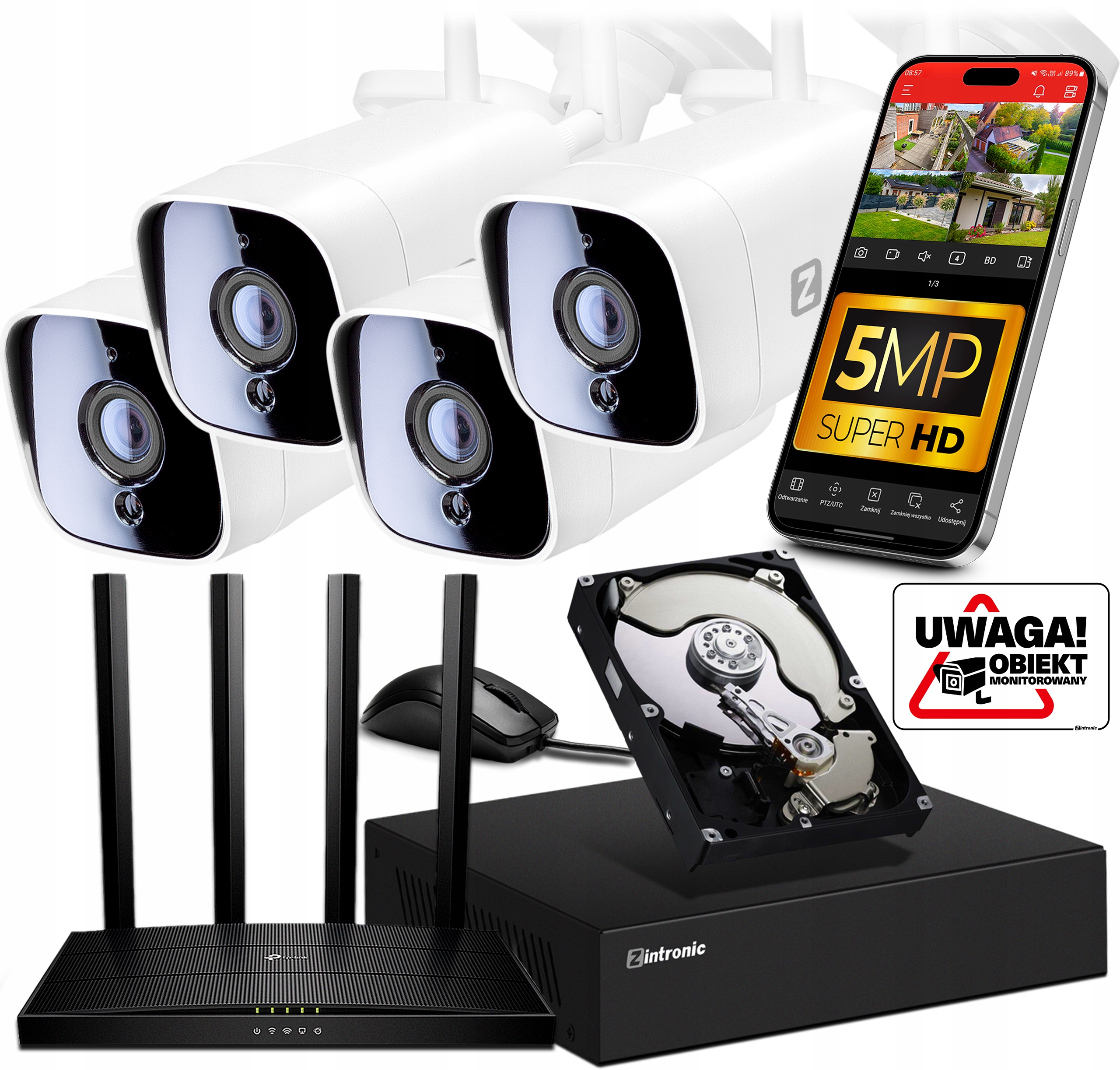 Zestaw do MONITORINGU IP WiFi 4 KAMERY 5MPx 4MPx