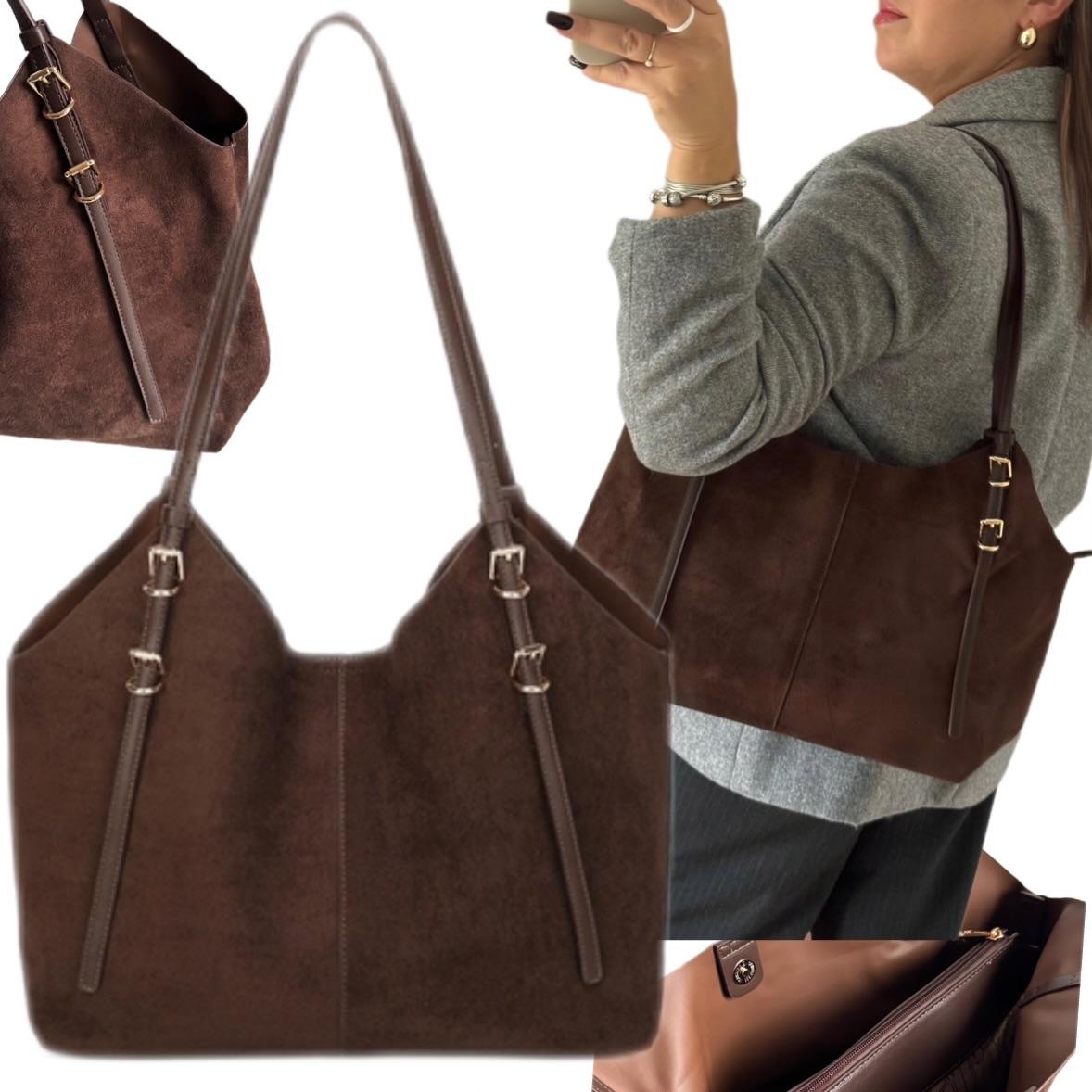 Torebka Damska Gallantry Paris Shopper Brązowa Zamsz Eco Skóra Zamszowa