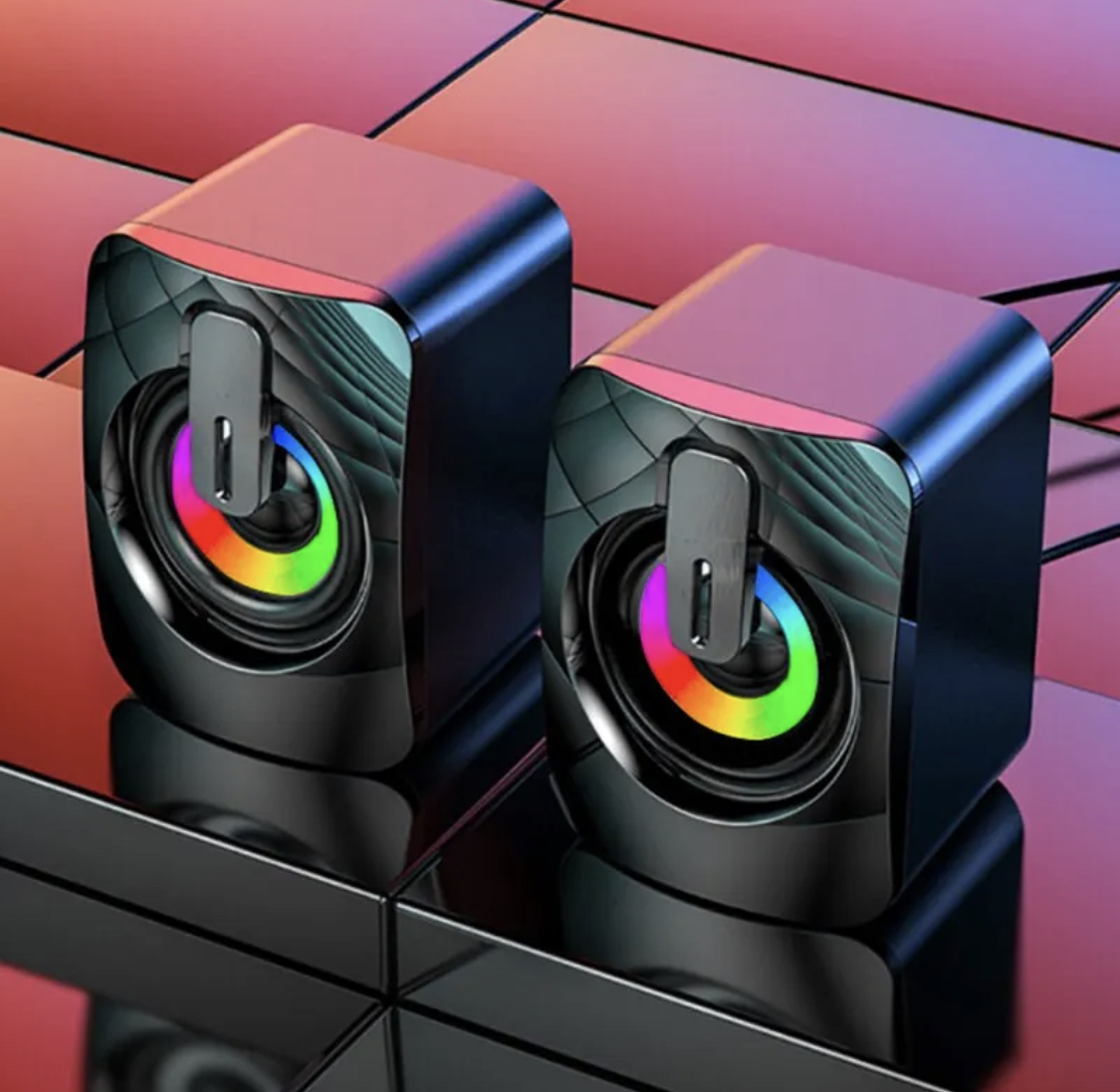 Głośniki Komputerowe Z Ledami Duży Bass Mikrofon Rozmowy Tel LED