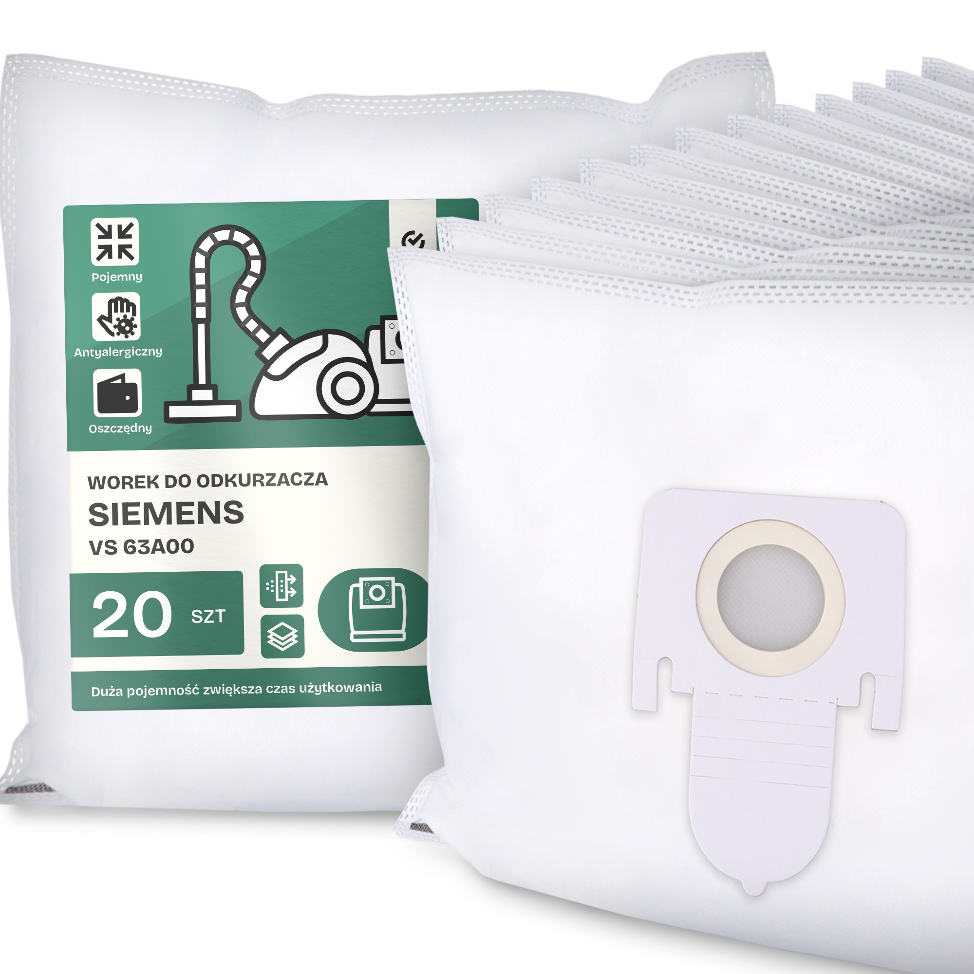 20 x Sáček do Vysavače Siemens Vs 63A00 Syntetický textilní sáček Sáčky