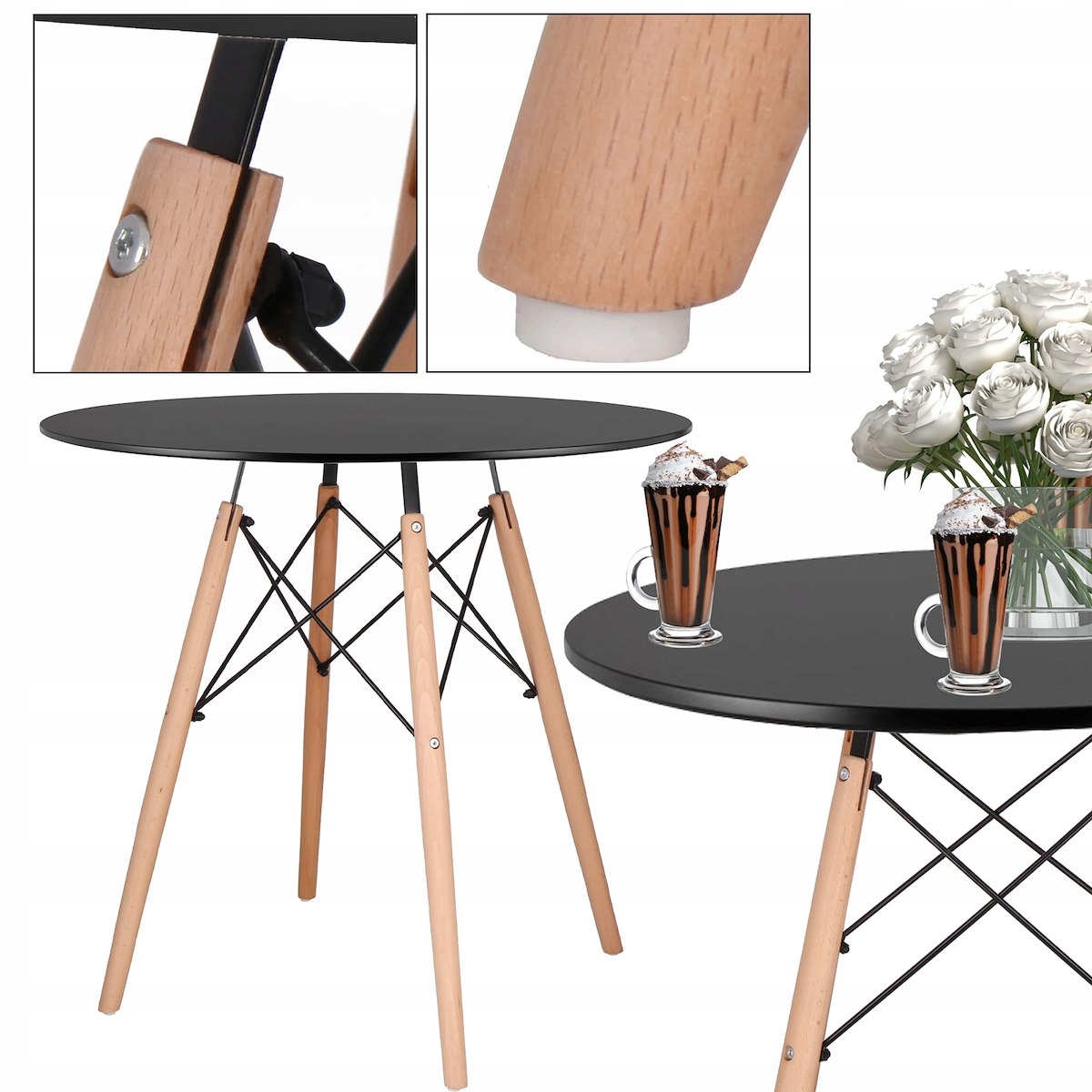 STÓŁ DO JADALNI KUCHNI SALONU STYL SKANDYNAWSKI OKRĄGŁY NOWOCZESNY 80x75cm Grubość blatu 1.75 cm