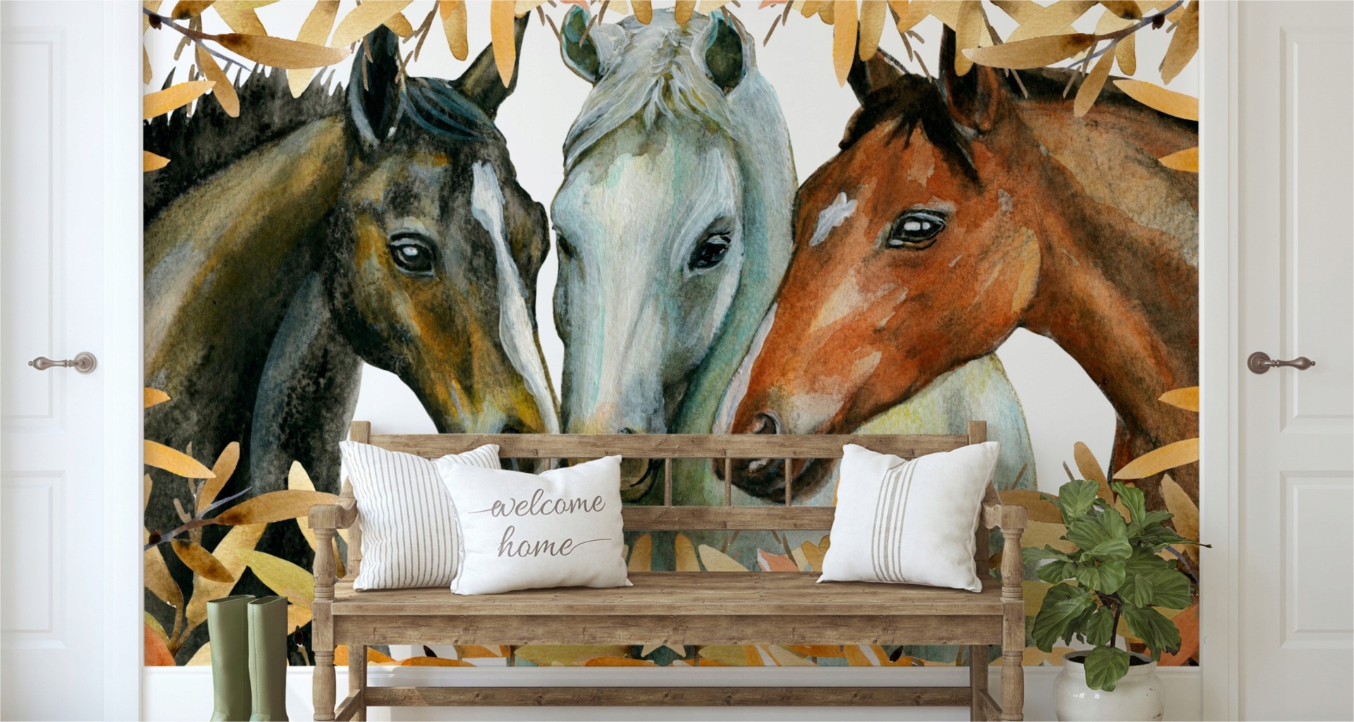 Fototapeta Ścienna KONIE Liście Dekoracja 300x210 Rodzaj flizelinowa