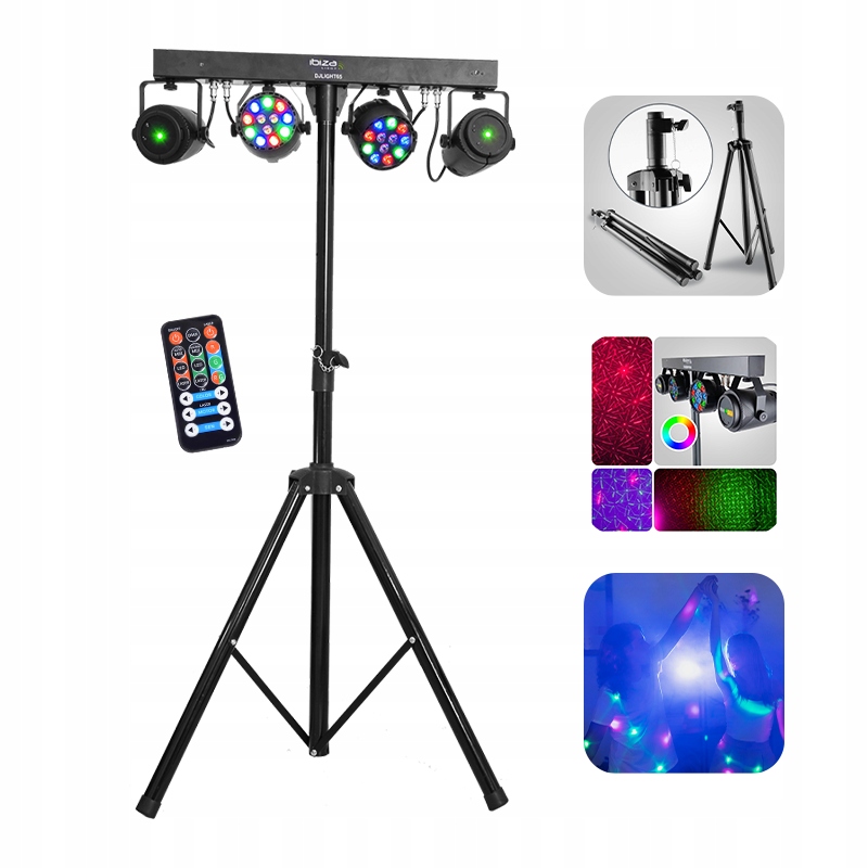 2x LED PAR 2x LASER statyw Zestaw oświetleniowy
