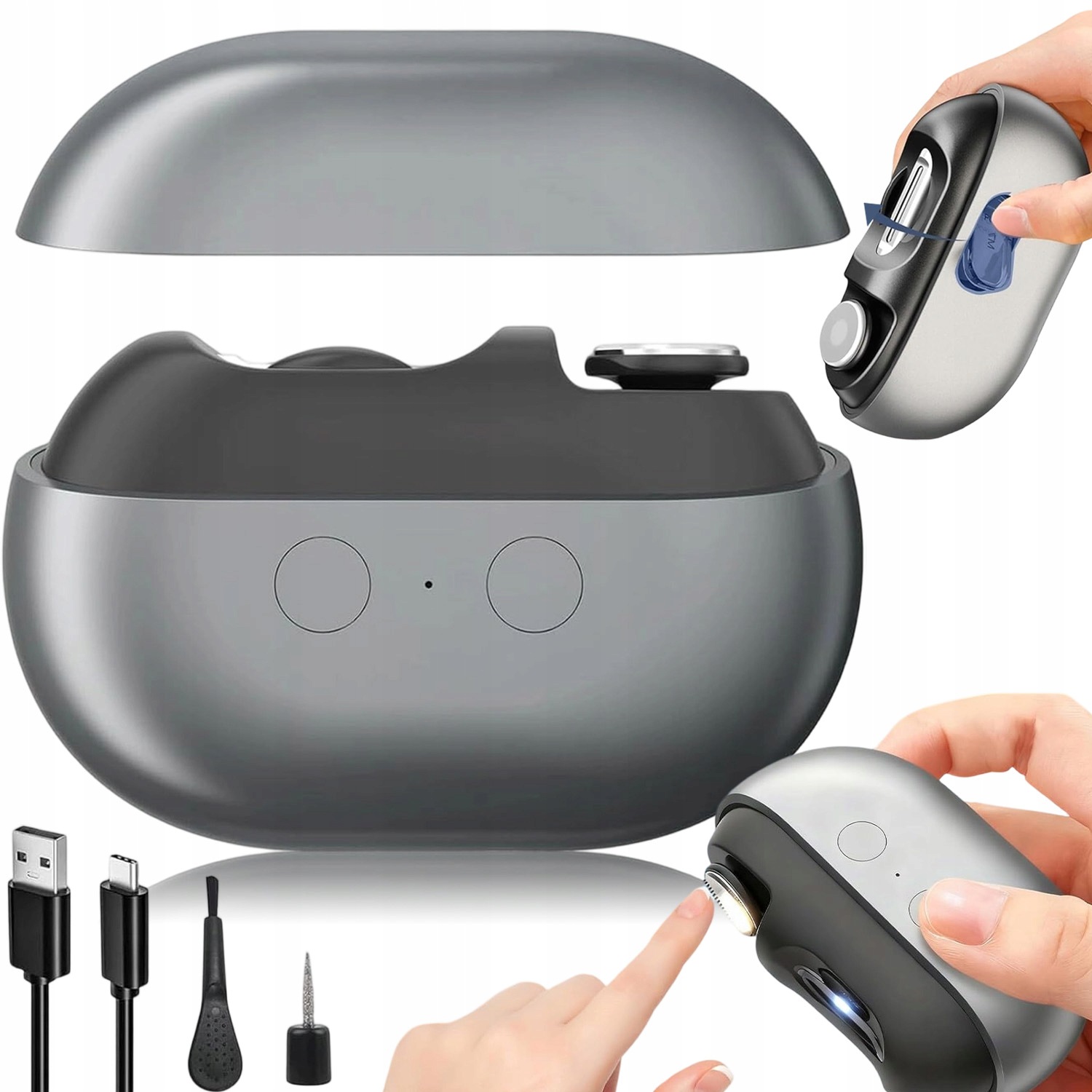 Elektrický Zastřihovač Nehtů 2 Rychlosti Led Usb Bezpečný Zastřihovač 3V1