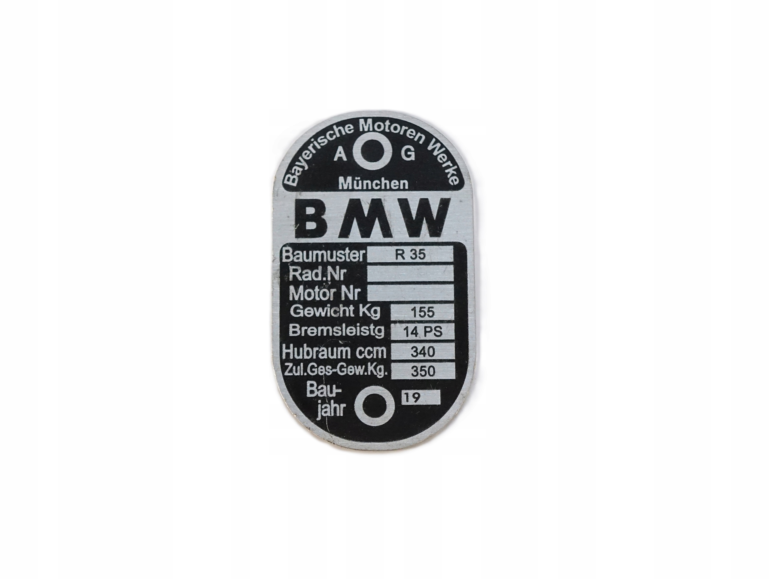 Tabliczka znamionowa BMW R35 aluminium