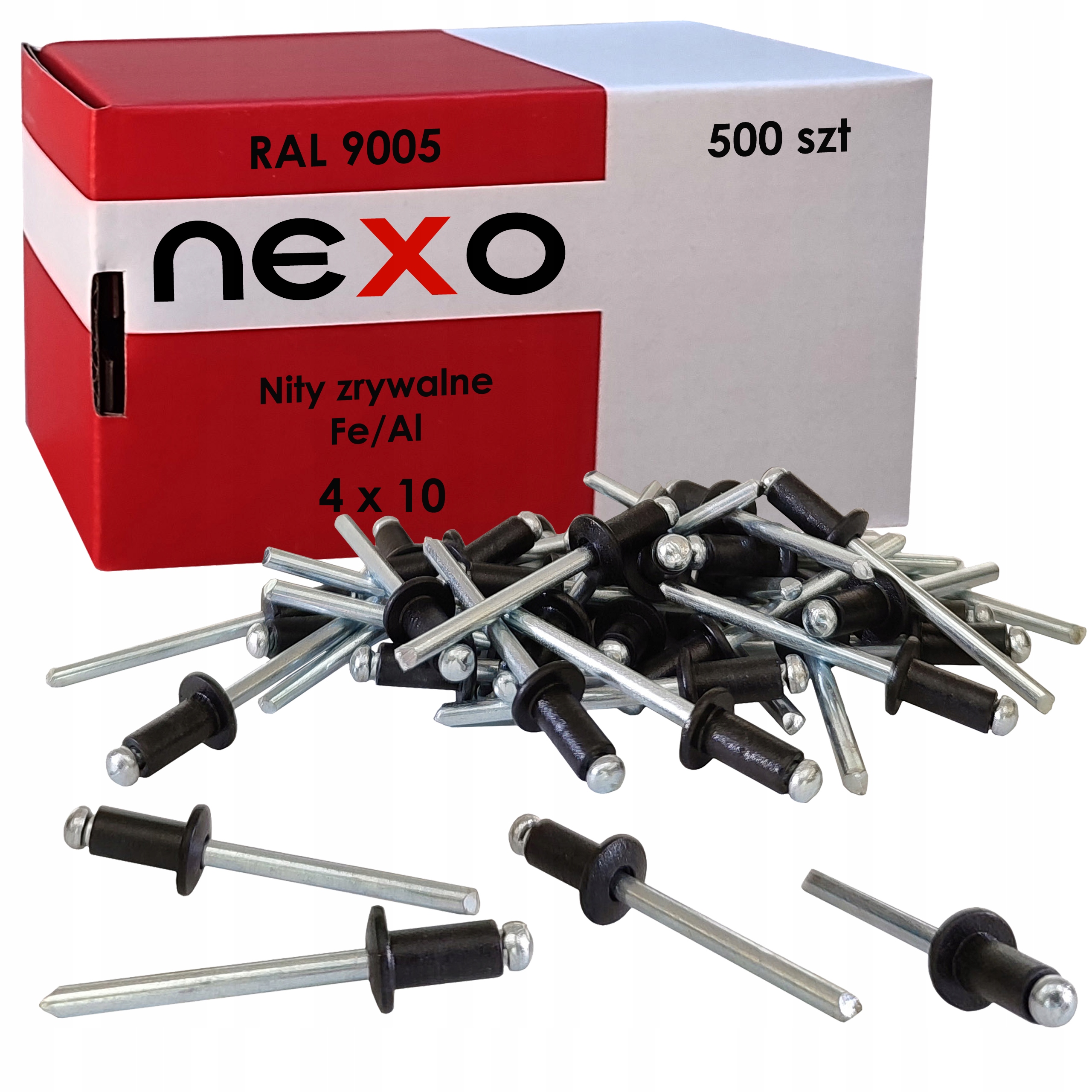 Nity Zrywalne 4x10 mm Aluminiowe Czarne Ral 9005 Nit Zrywalny Fe/al 500szt