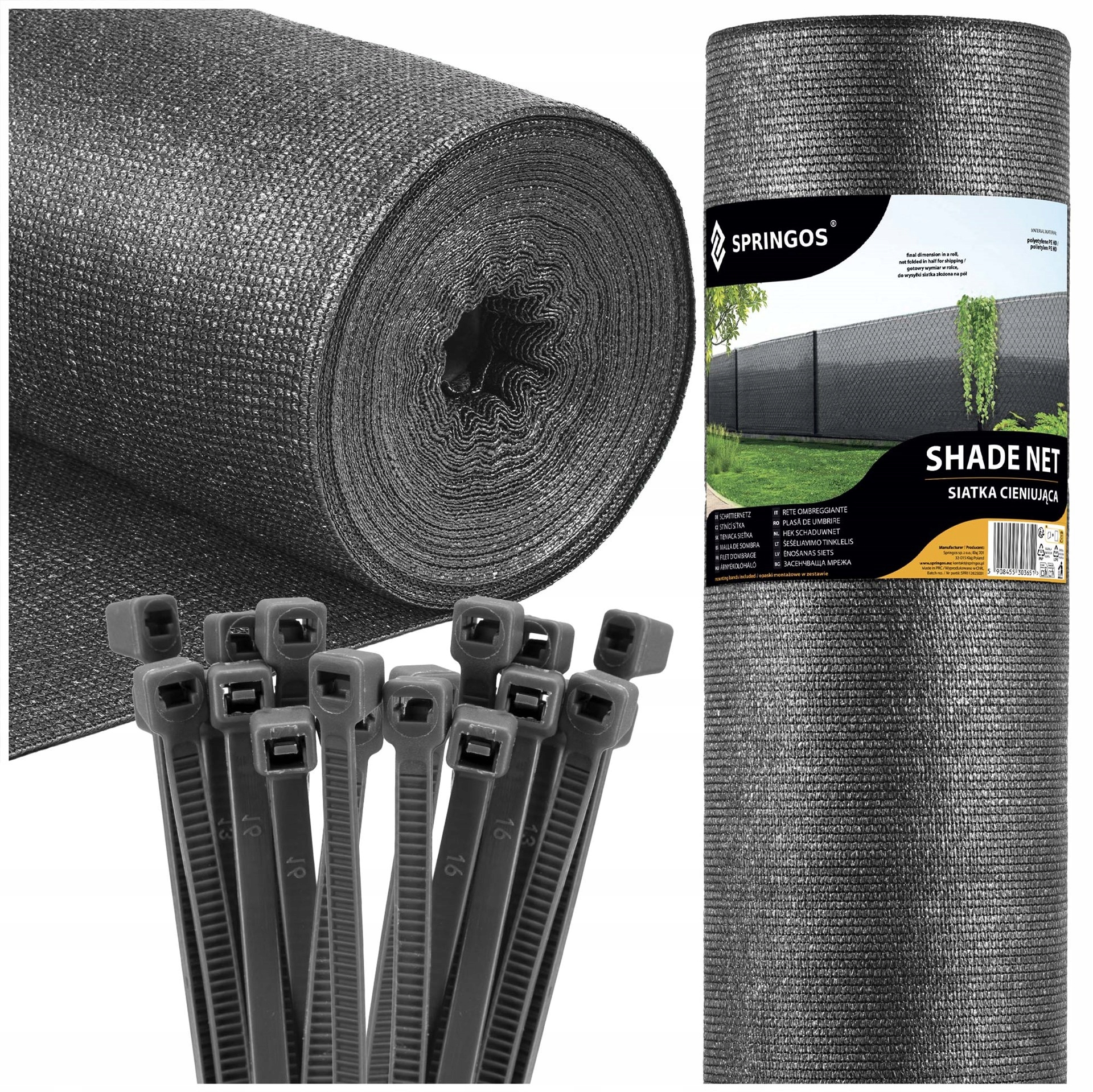 Siatka Cieniująca Osłonowa Osłona 1,5x25m 90% Opaski Zaciskowe 100SZT Uv