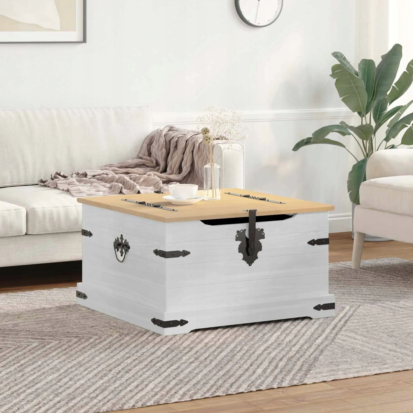 vidaXL storage box s policí Bílá 78 x 78 x 45 cm Masivní borové dřevo