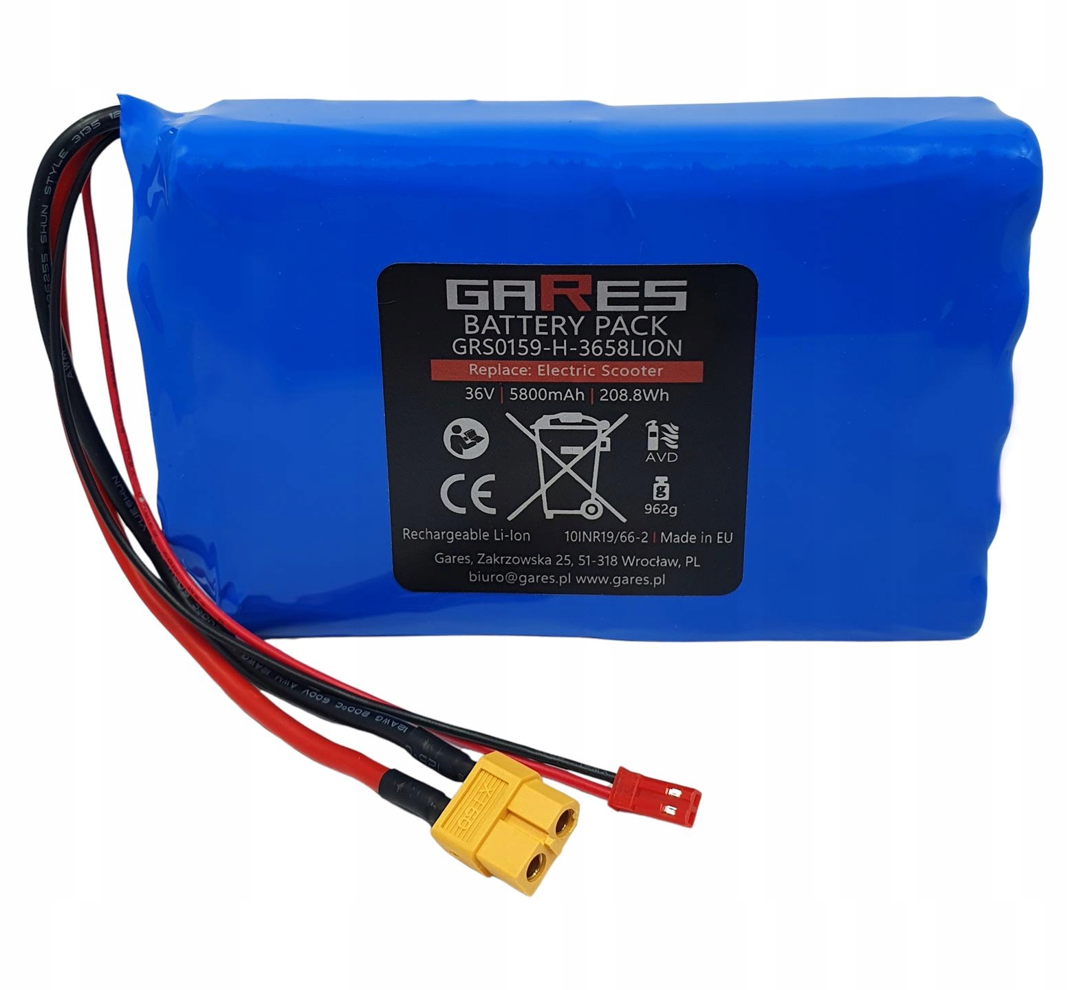 Akumulátor Gares pro elektrickou desku, zástrčky XT60 Jst 36V 5,8Ah
