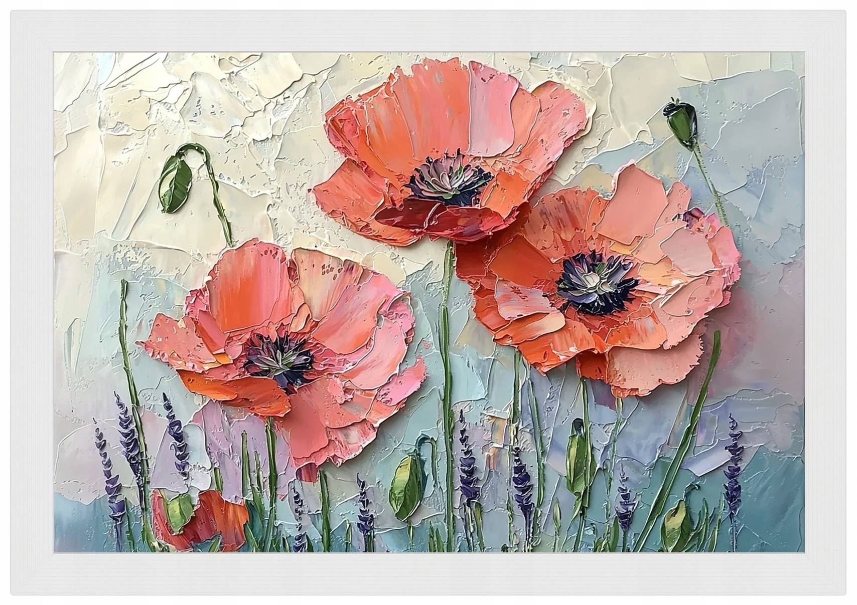 Plakát Rámeček Dřevo Příroda Květiny Červené Vlky Olejový Impasto 60x40