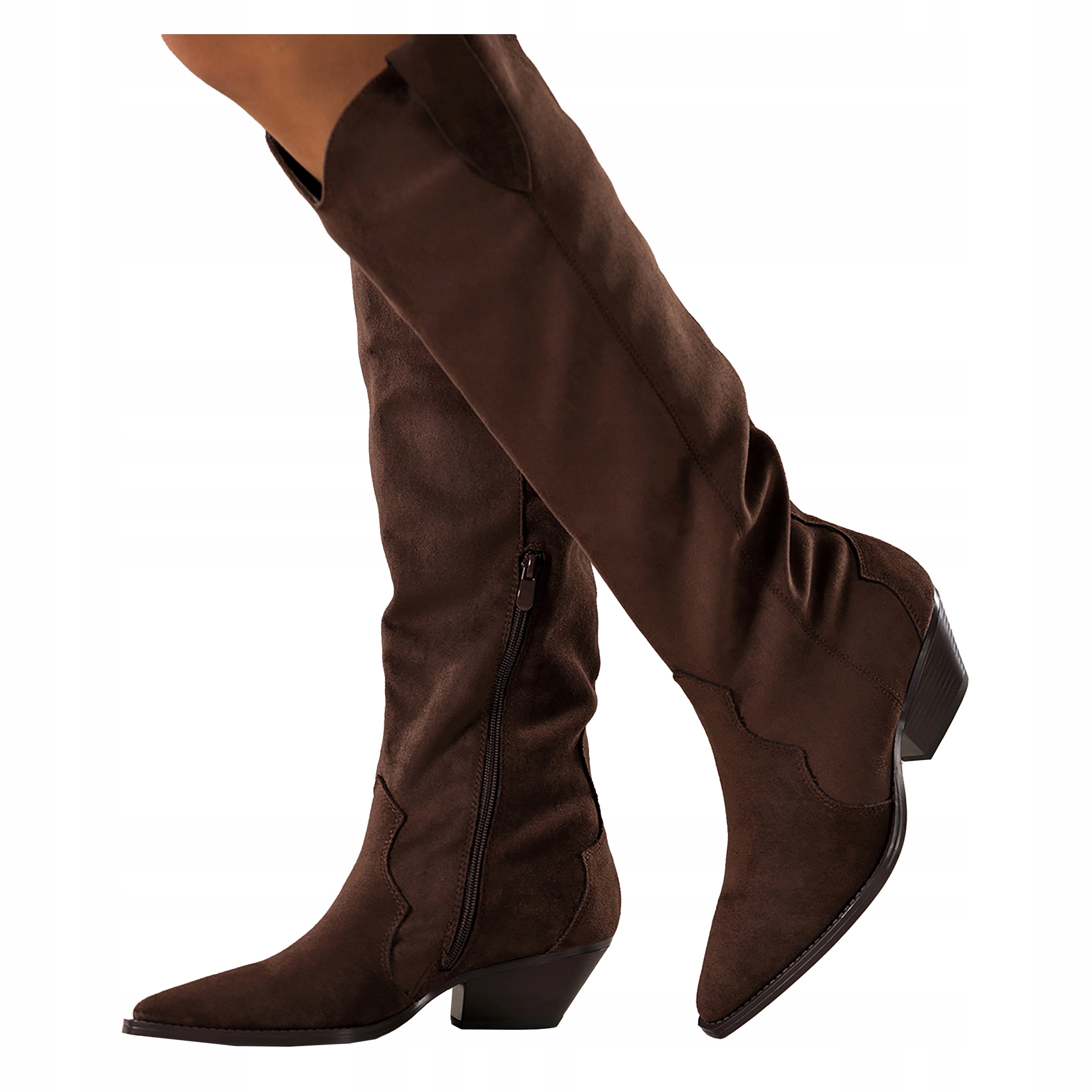 Čokoládové Kozačky Dámské Kovbojské Boty Široký Svršek Semišové Pohodlné vel. 40