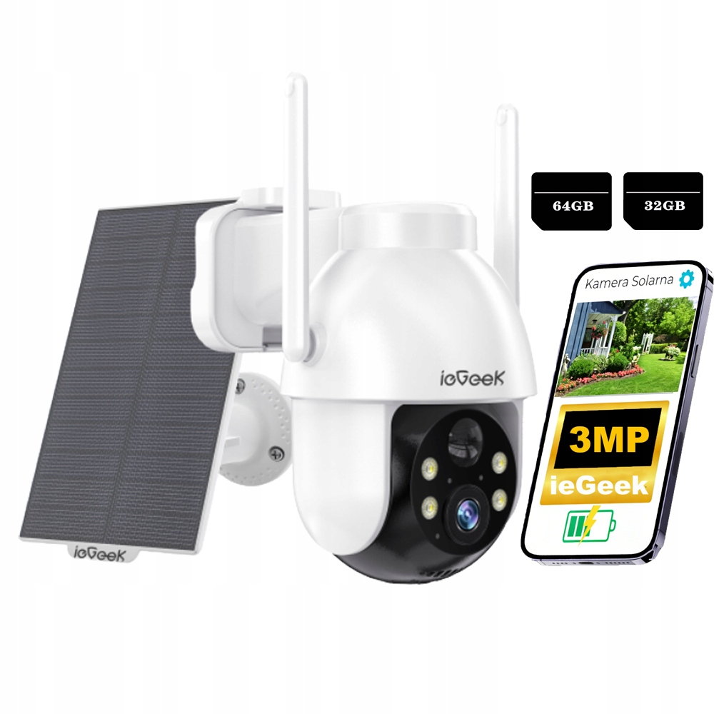 2K venkovní monitorovací kamera se solárním panelem a pamětí na karty
