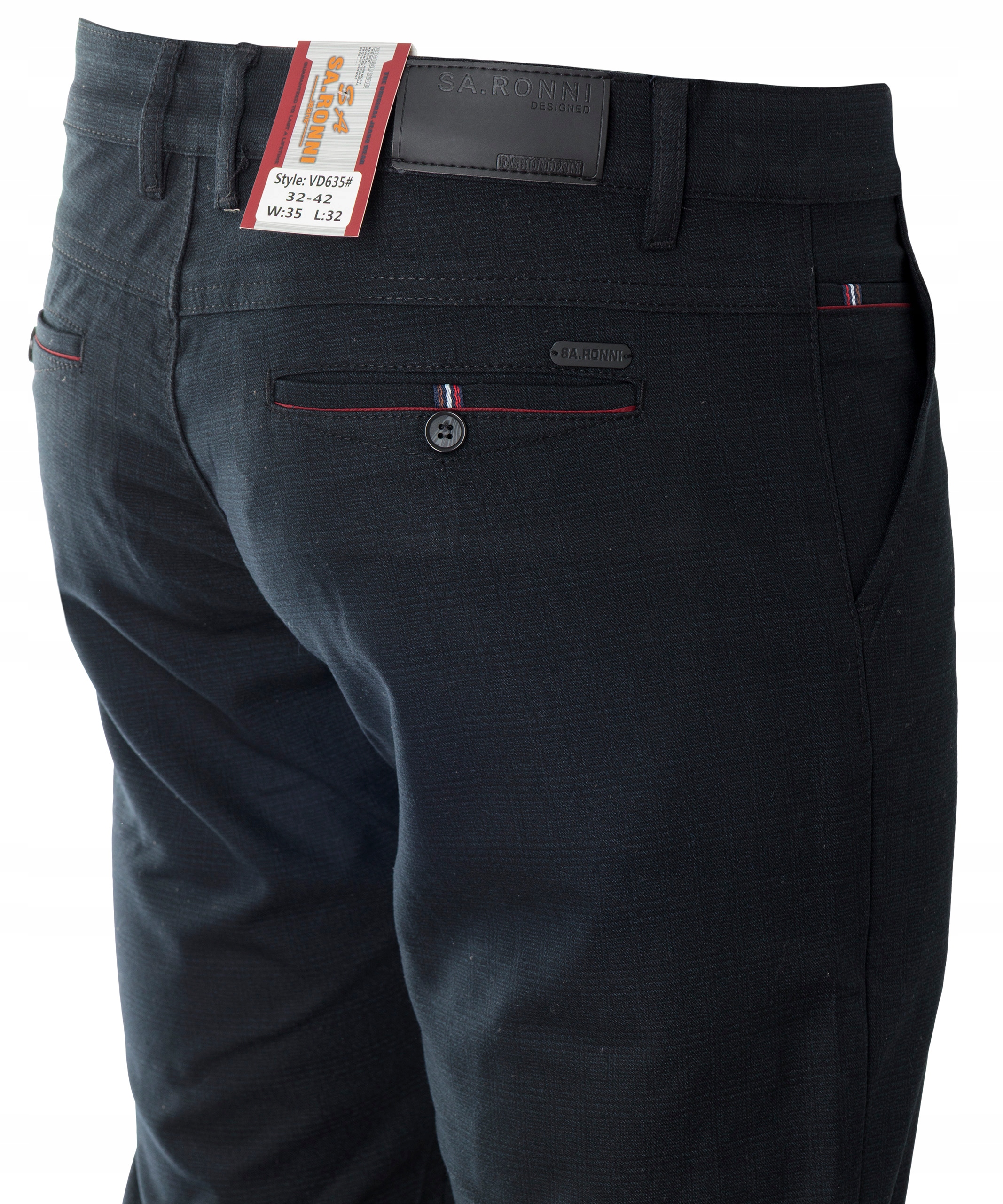 Spodnie Męskie Materiałowe Bawełna Czarne Kratka Sa.ronni W36