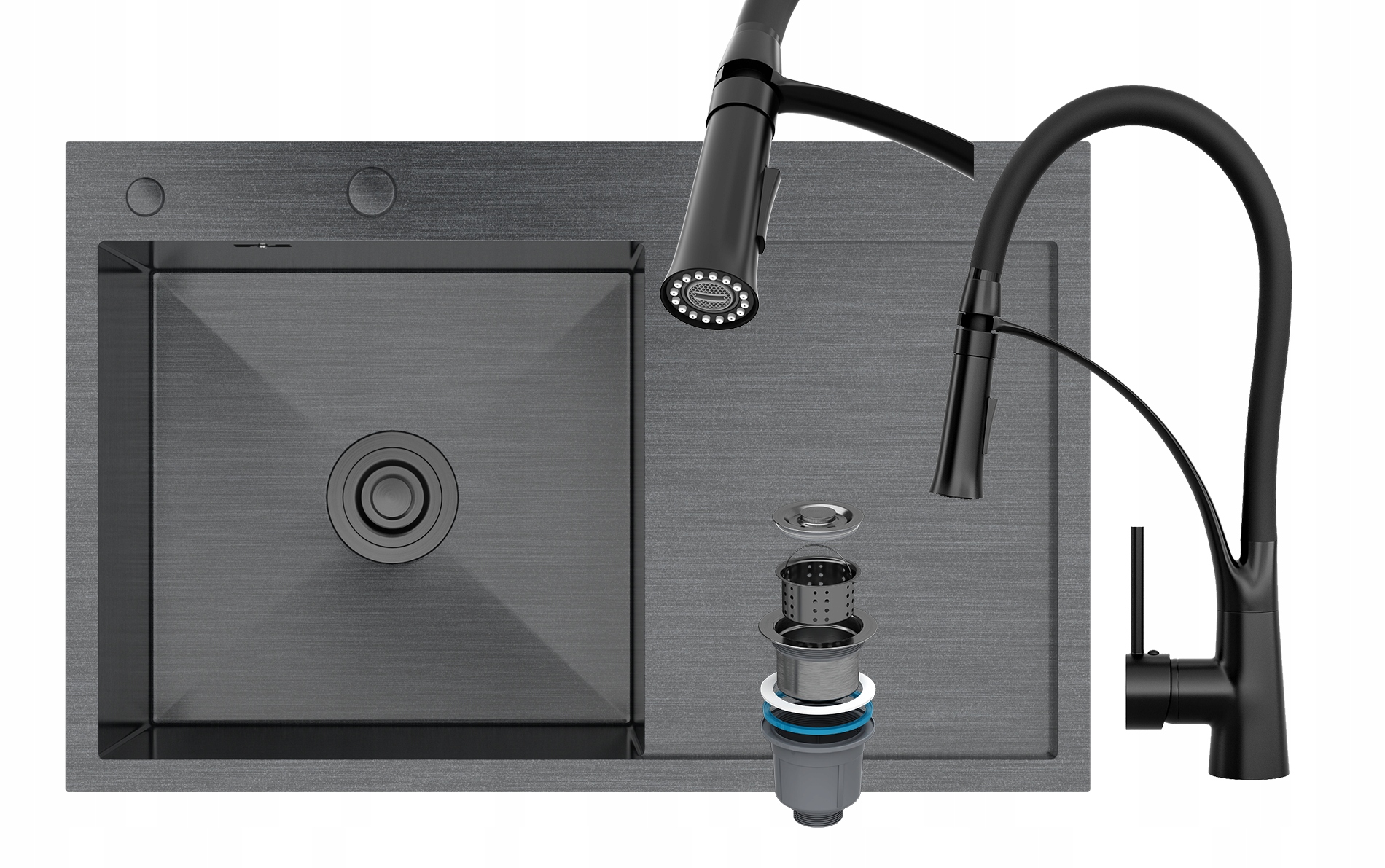 Oceľový Drez S Veľkým Odkvapkávačom, Čierny Batéria Nexo