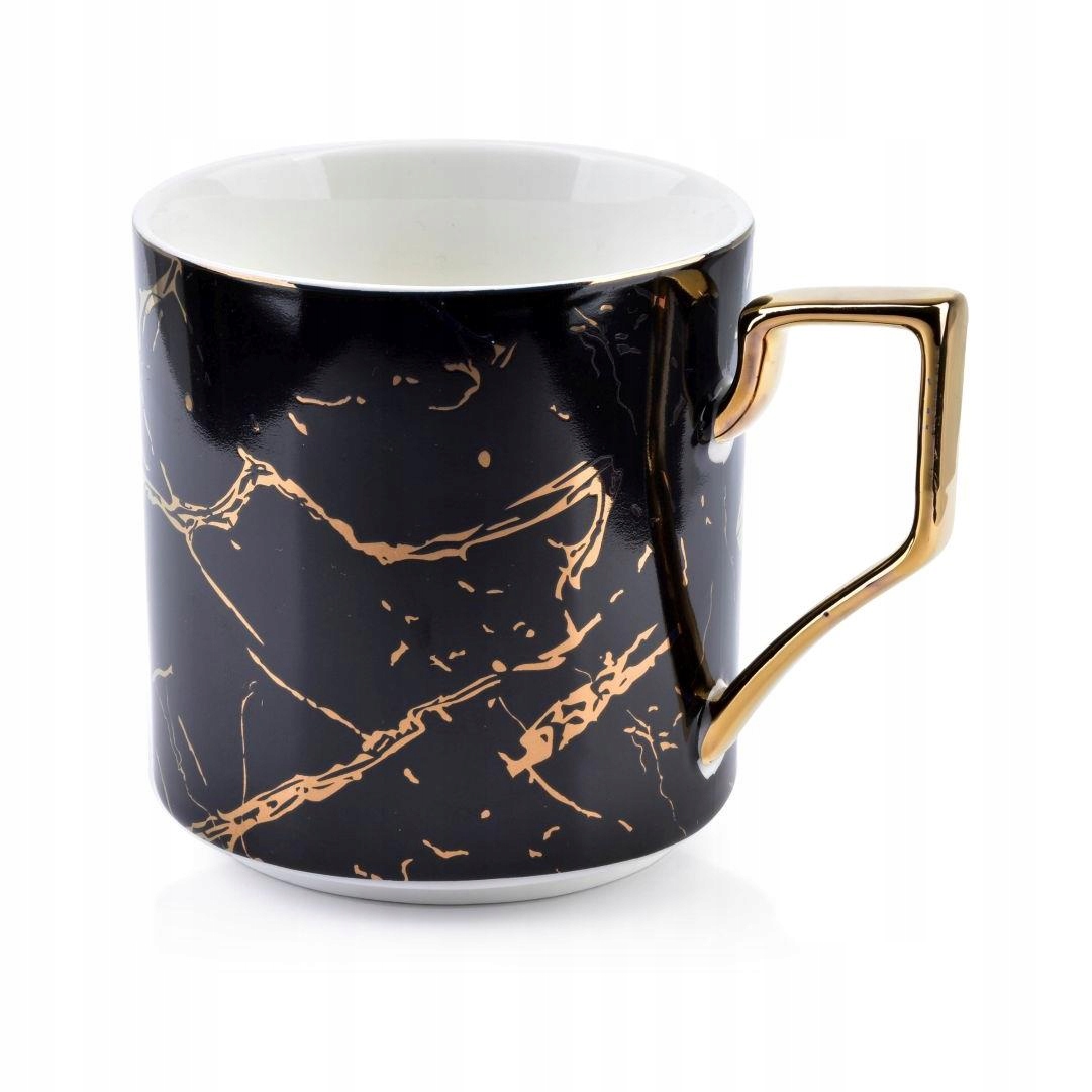 

Porcelanowy kubek czarny 360 ml złoty marmur