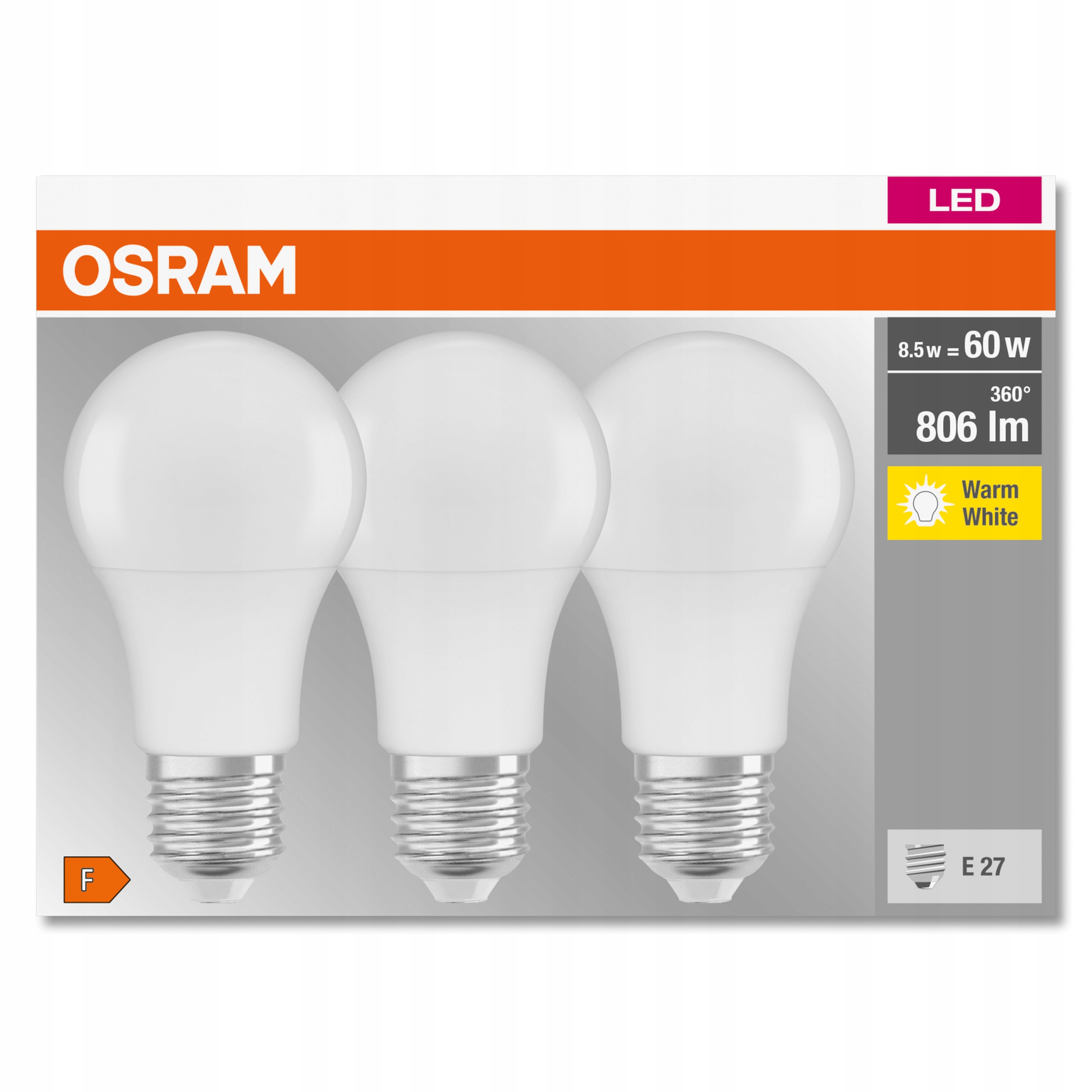 

3 x Żarówka Led 8.5W 60W E27 barwa 2700K Osram