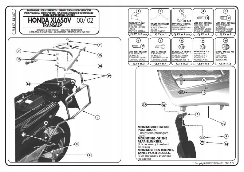 Kappa Rošt Bočných Kufrov Monokey Honda XL 650V Transalp (00-07) Rovný