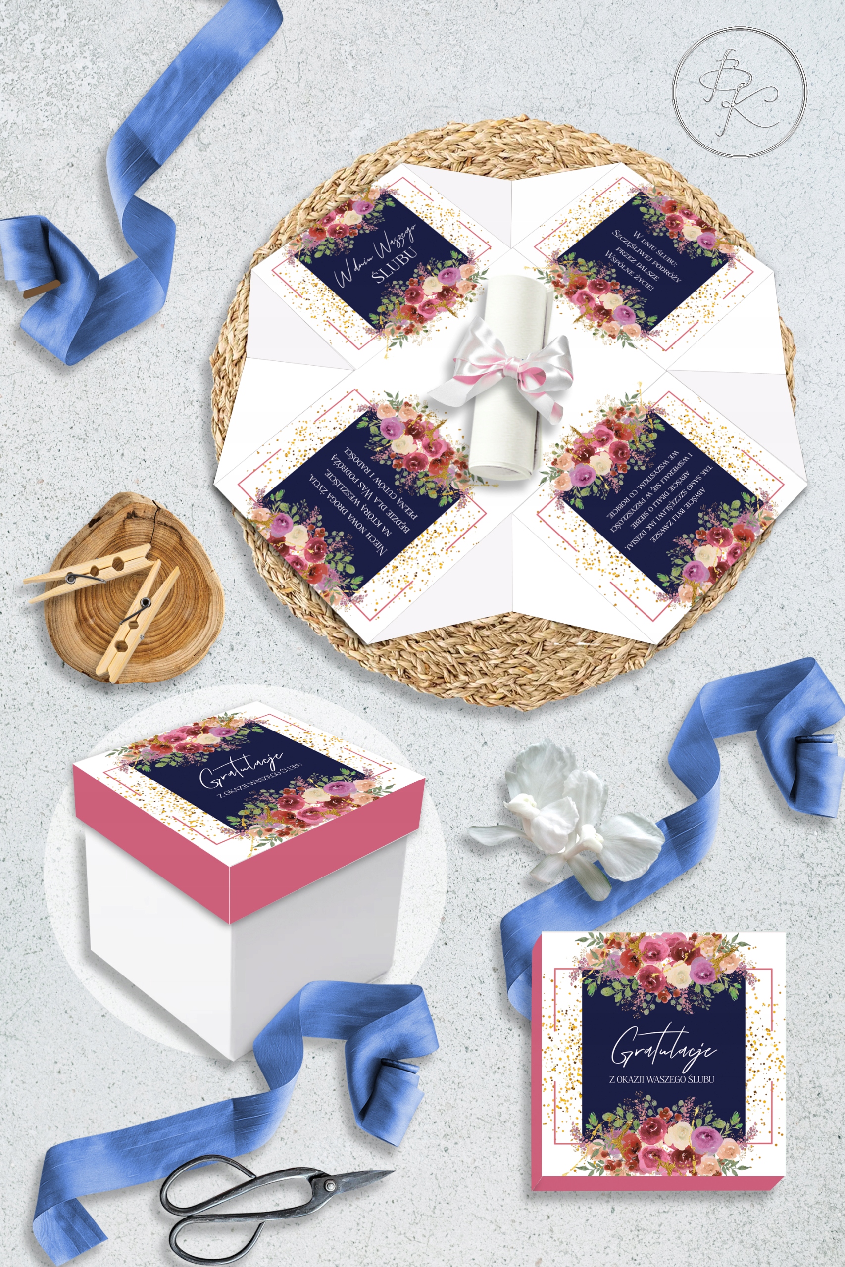 ŚLub Kartka 3d Exploding box Pamiątka kwiatowe