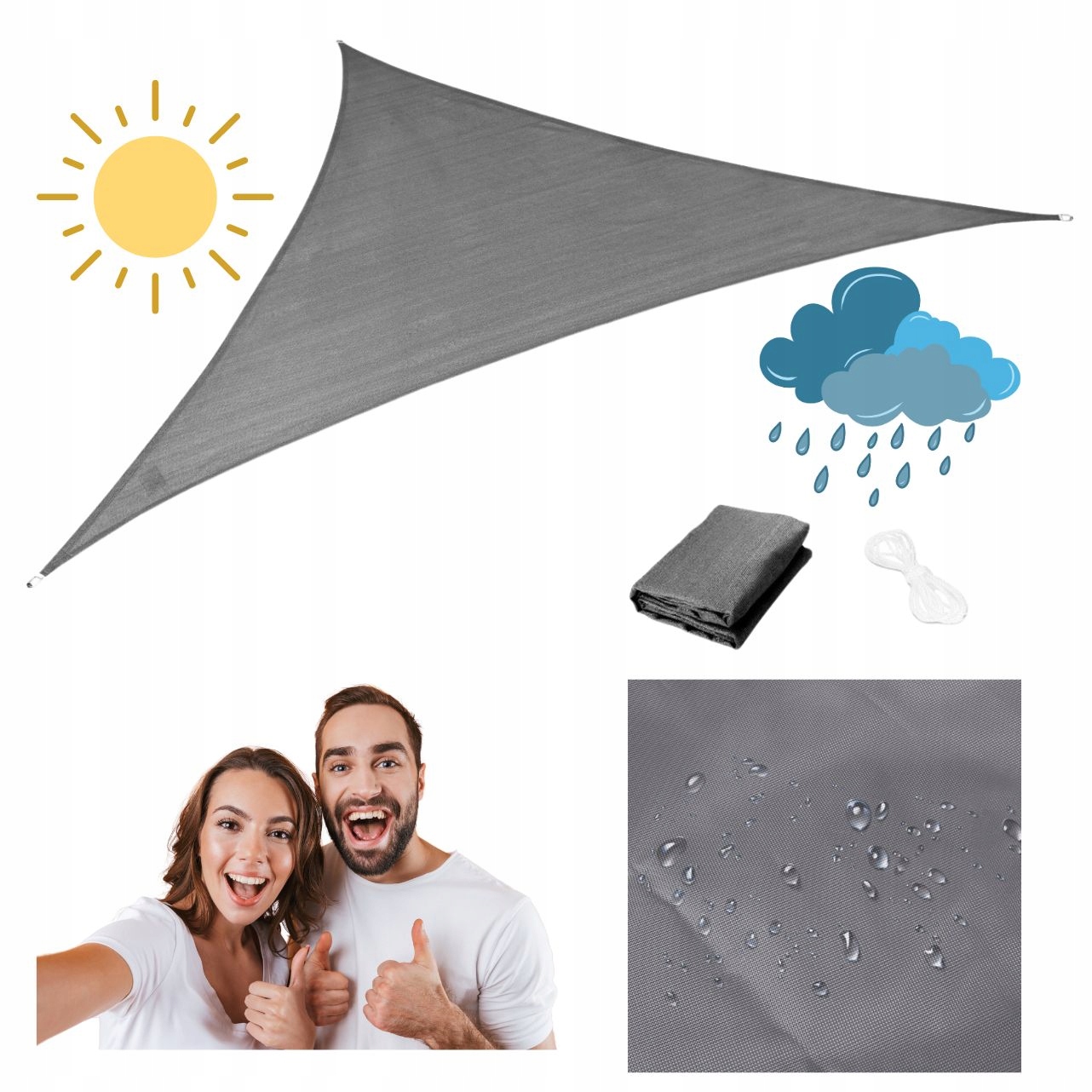 Żagiel Przeciwsłoneczny Wodoodporny Ogrodowy Parasol 3x3x3 m Duży Daszek