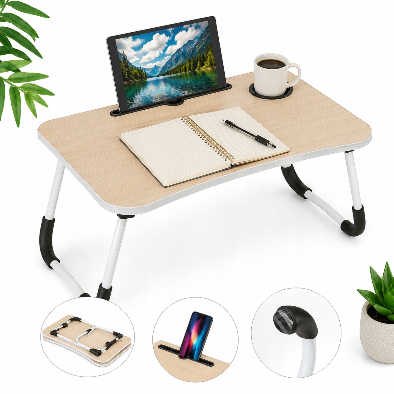 Stolik Skladany Pod Laptop Tablet Biurko Do Lozka Sniadaniowy Uchwyt Kubek