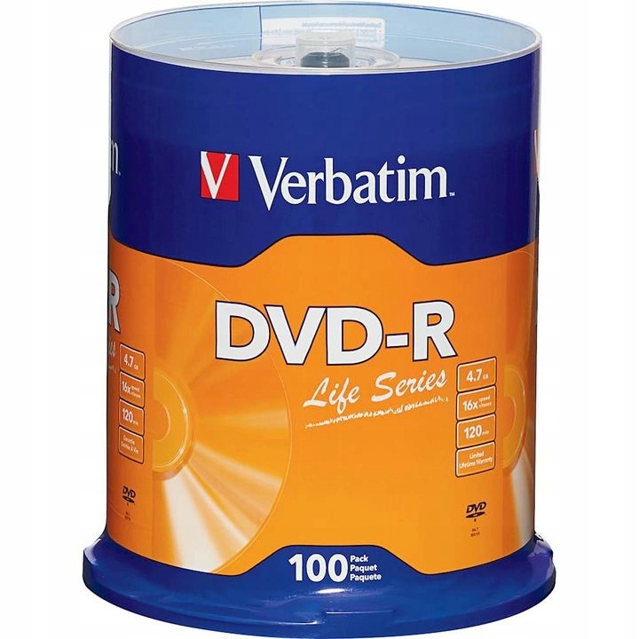 

Płyty Verbatim Dvd-r 4,7GB 16x Datalife 100szt