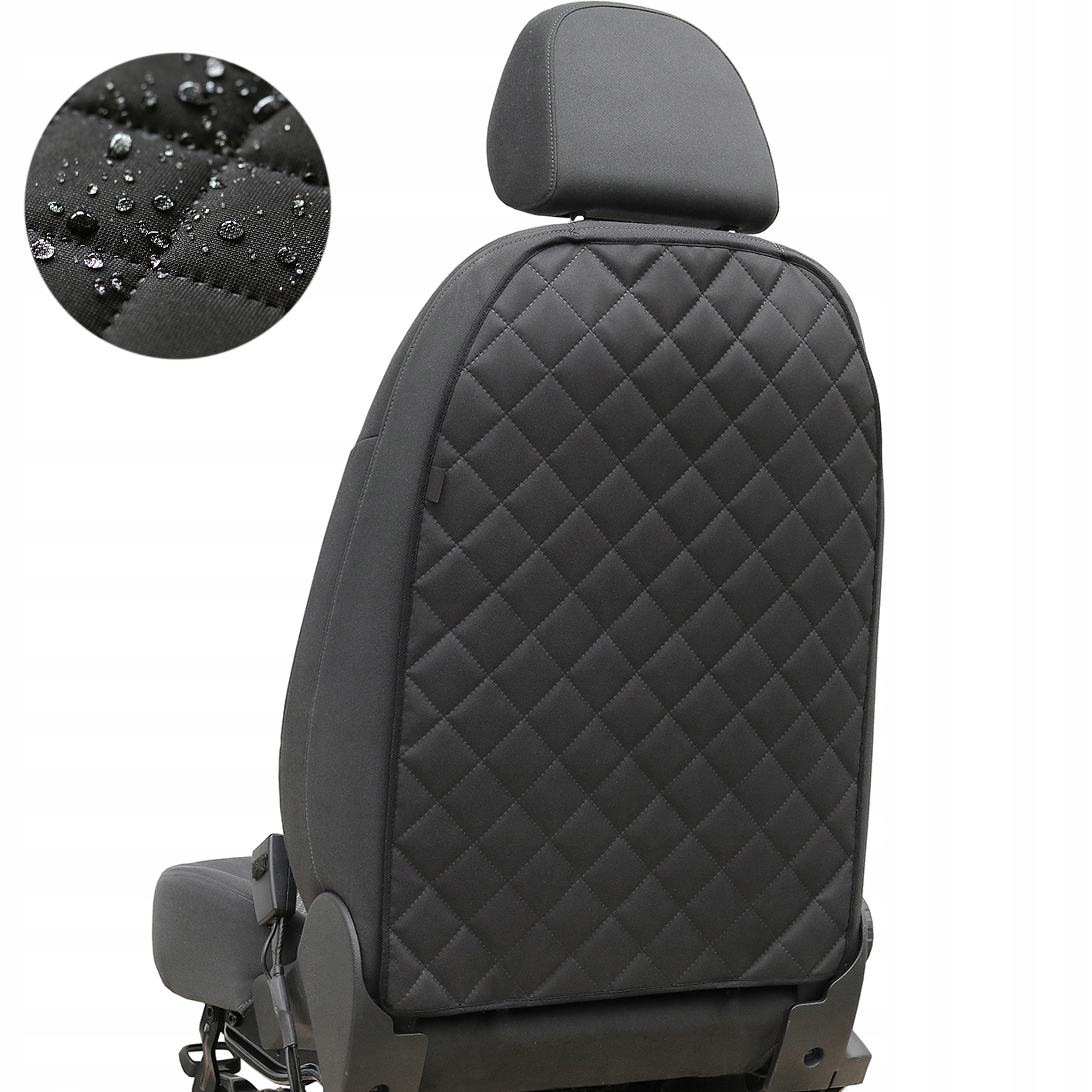 Mata ochronna na tył fotela czarna kodura z otworami na poduszki powietrzne