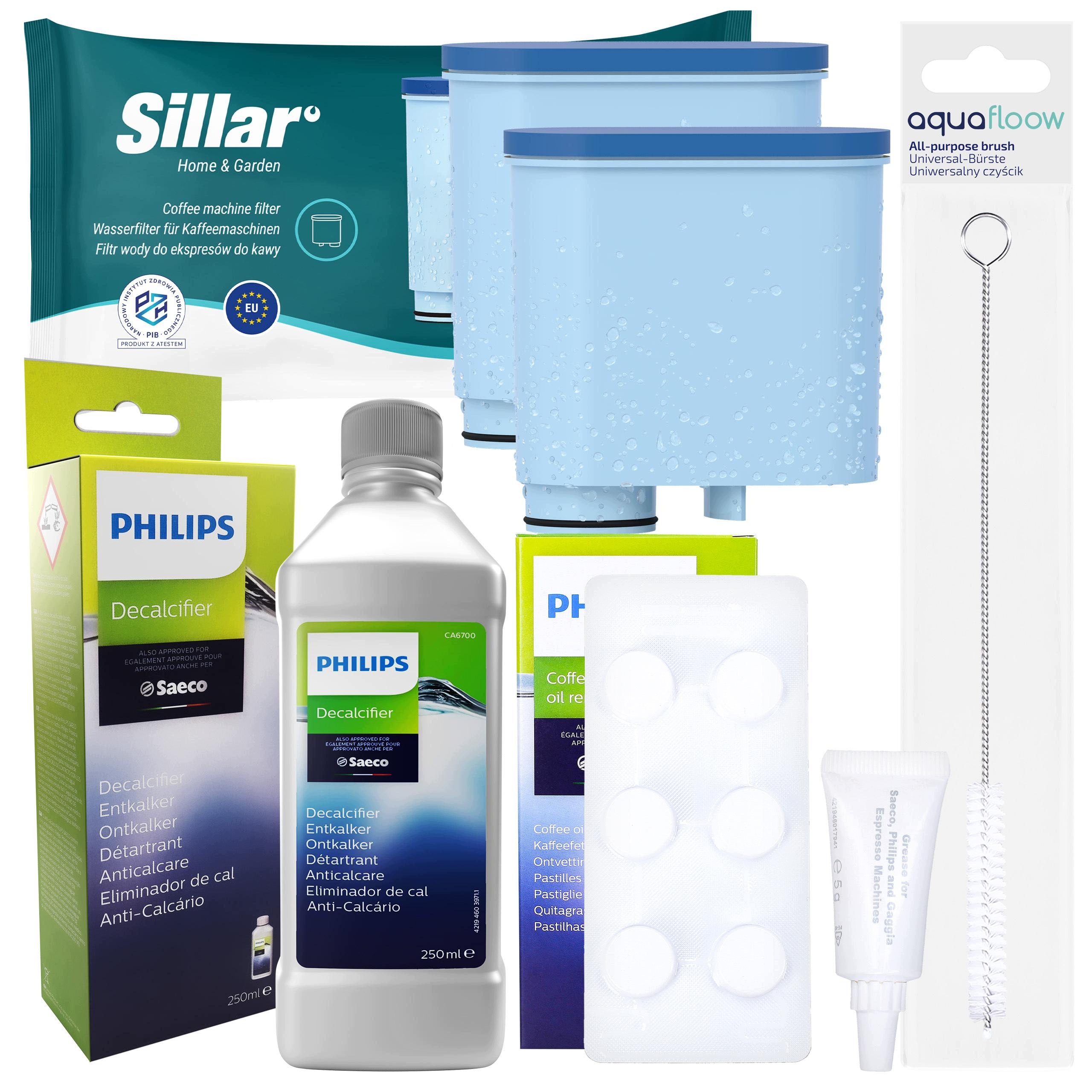 Odvápňovač pro kávovar Philips, tablety mazivo 2x filtr na vodu Sillar