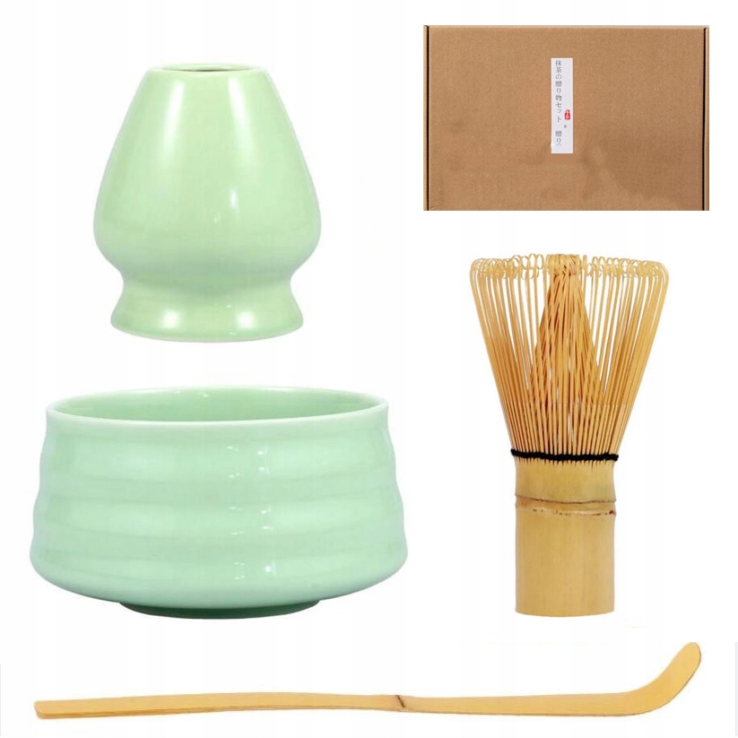 Levně Sada na čaj Matcha se 4 díly, držák na metličku, keramická miska a bambusová lžička
