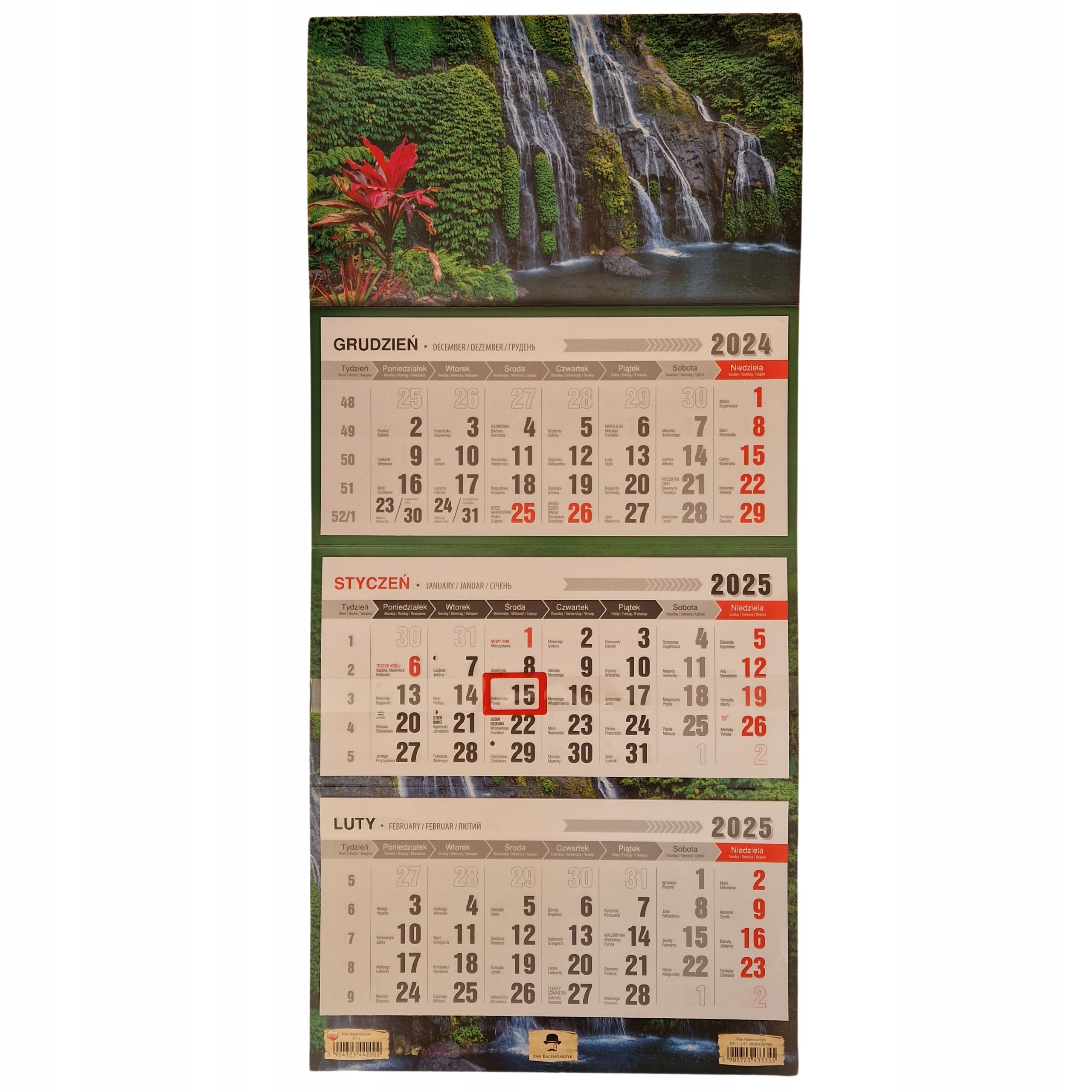 KALENDARZ TRÓJDZIELNY ŚCIENNY 2025 ROK Wodospad