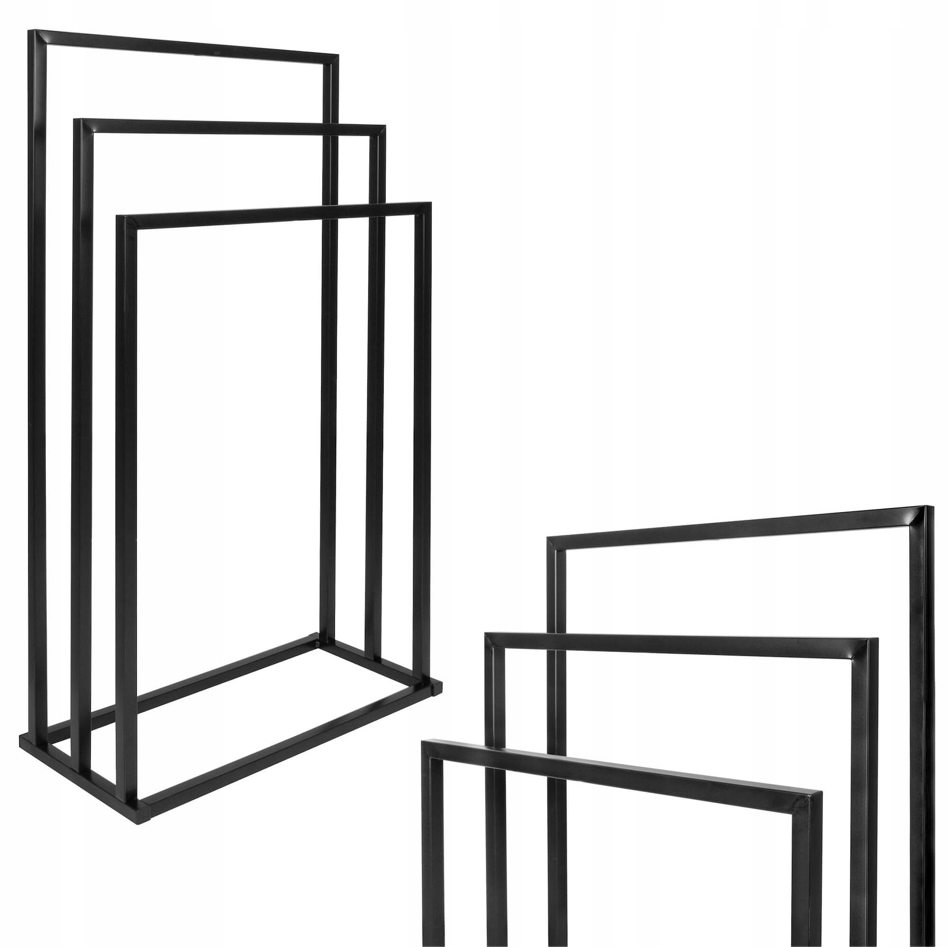 Věšák Stojan Na Ručníky Koupelnový Držák Loft Černý Kovový 3 Úrovně