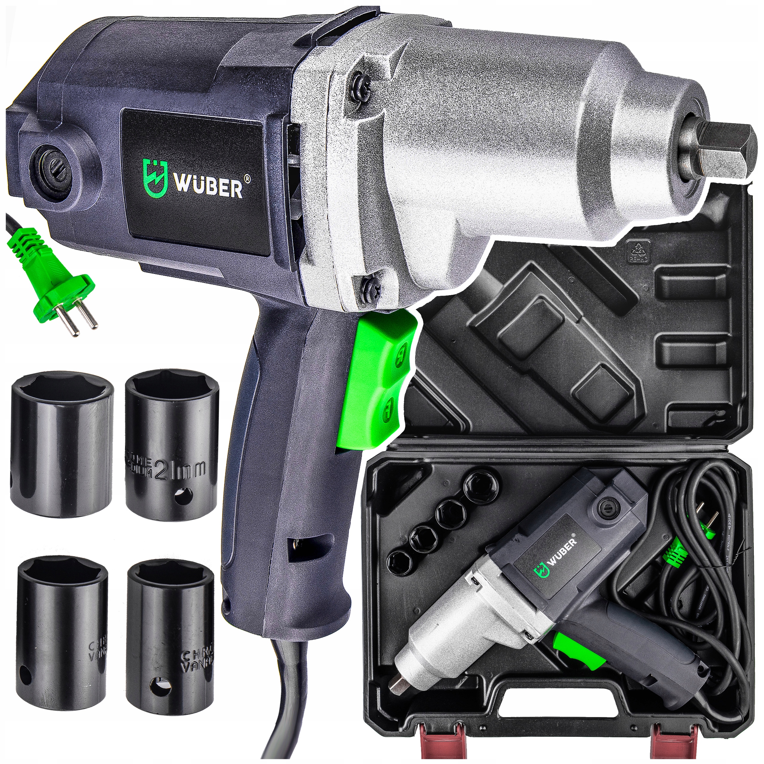 Elektrický Úderový Klíč Na Kola 800 Nm Kufr 1/2" Nástavce Výkonný 2200 W