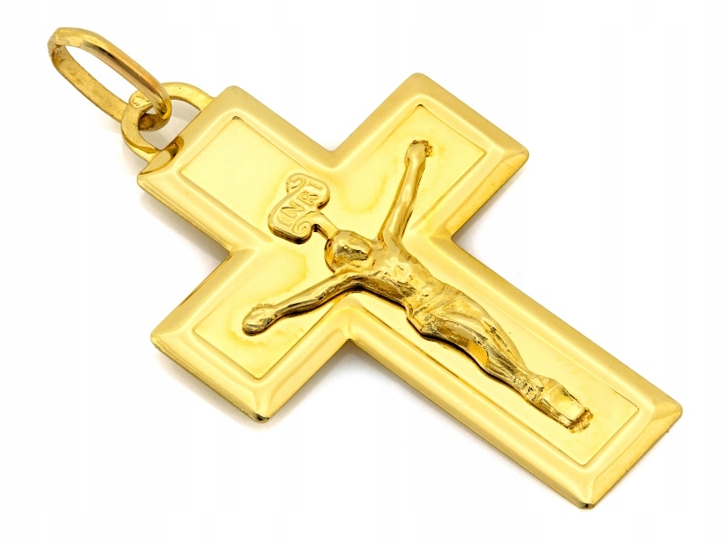 Zlatý křížek Přívěsek 585 14k Šperky 1.28g Velký kříž 30.2mm jako dárek