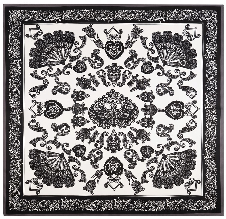 Hedvábná šála Dámská šála 100% hedvábí 70x70 cm Černobílá