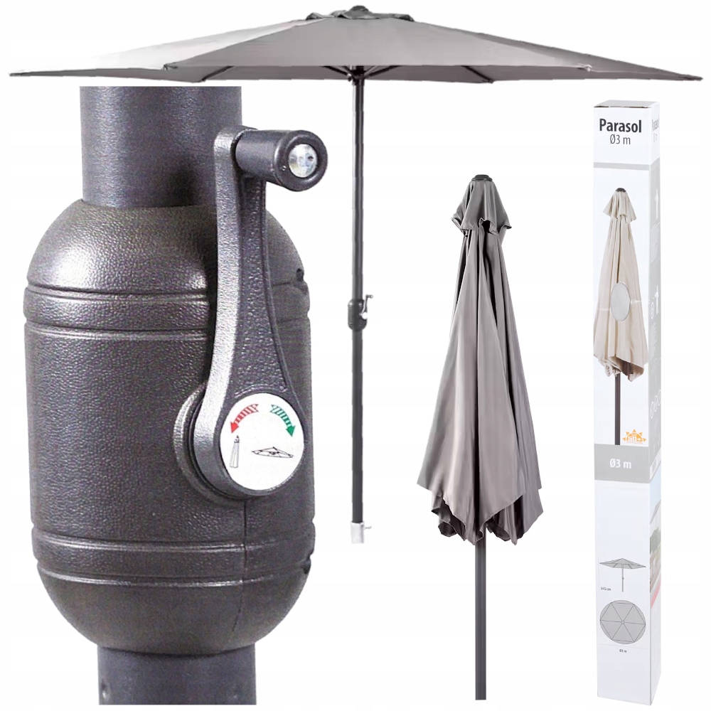 Parasol Ogrodowy Duży Składany Na Taras Solidny Jasno Szary UV50+ Ø 3M