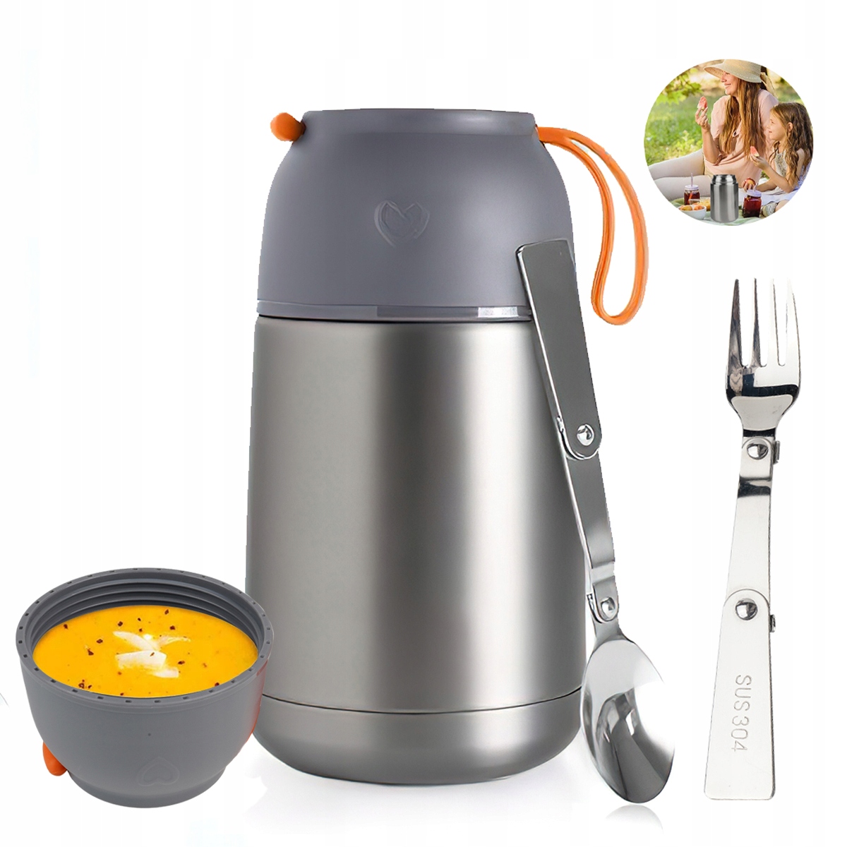 lunchbox termos obiadowy pojemnik termiczny na żywność zupę +widelec +łyżka
