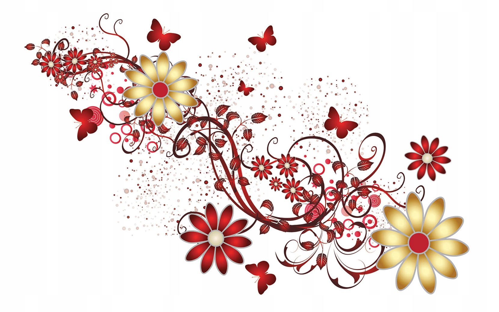 Vliesová fototapeta Zlaté květy červené motýli elegance 250x175 lepidlo