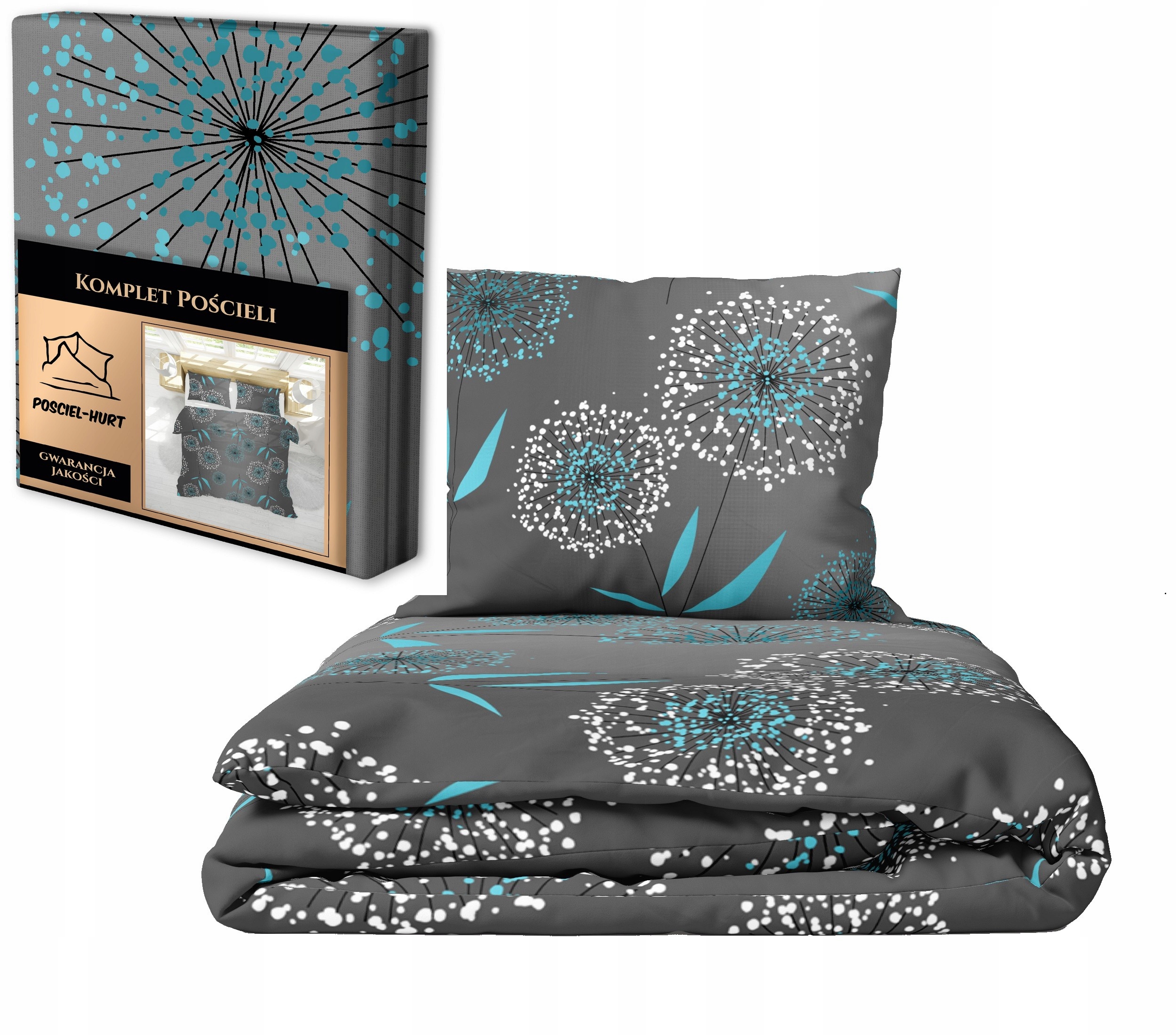 Povlečení 140x200 cm, 70x80 cm, 140 g/m2, bavlna 100 %: Pampeliška Turkus