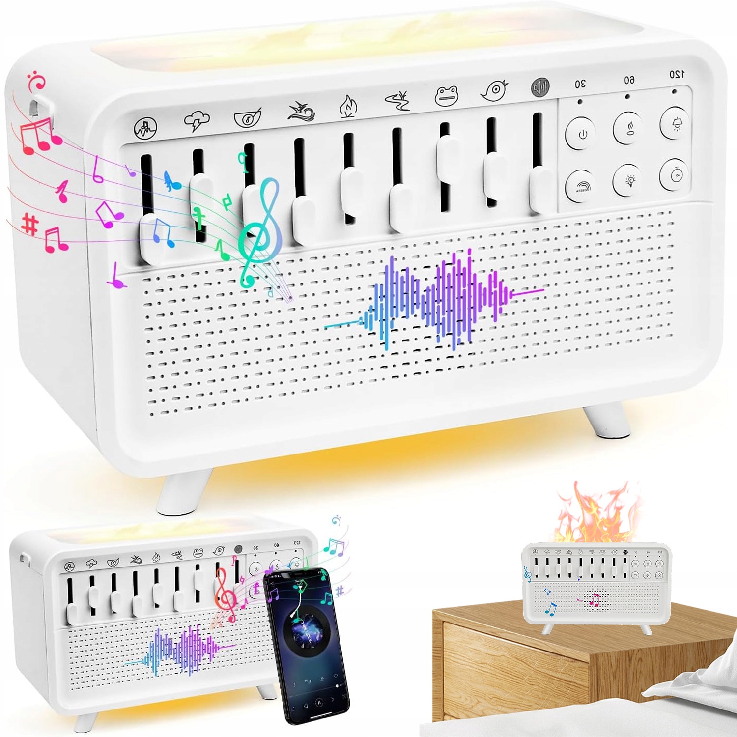 Zvlhčovač Vzduchu Difuzér Noční Lampa Bílý Šum 4V1 Dotyk/bluetooth