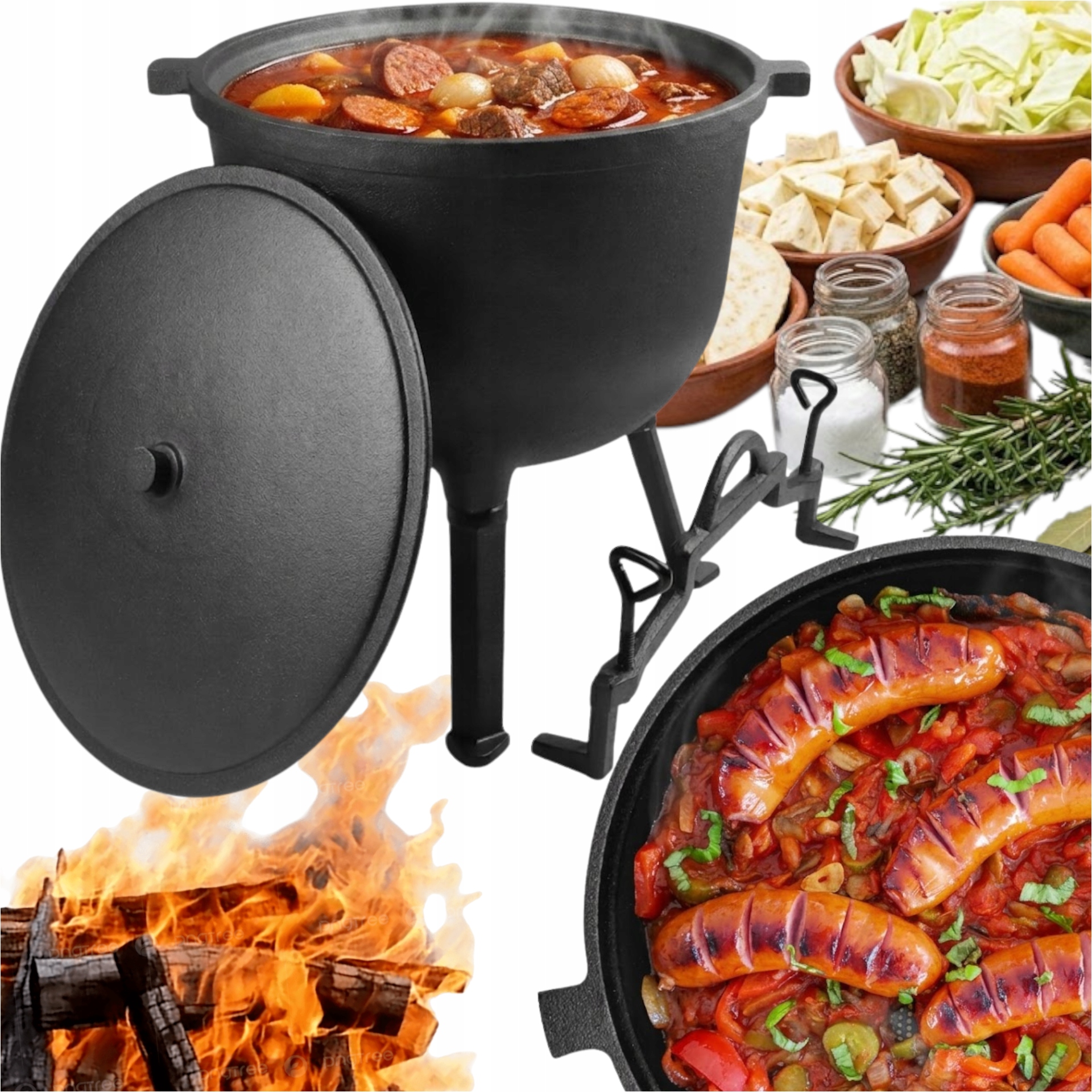 Litinový Kotlík Pro Vaření Na Ohni, Tradiční, Těžký