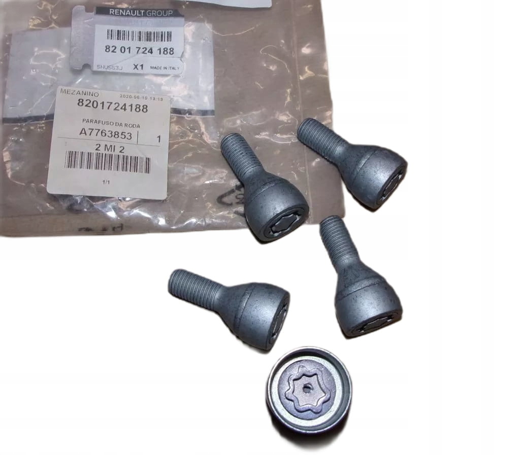 Skrutky kolies Antikrádežový set Renault 8201724188 Nový originál Oe