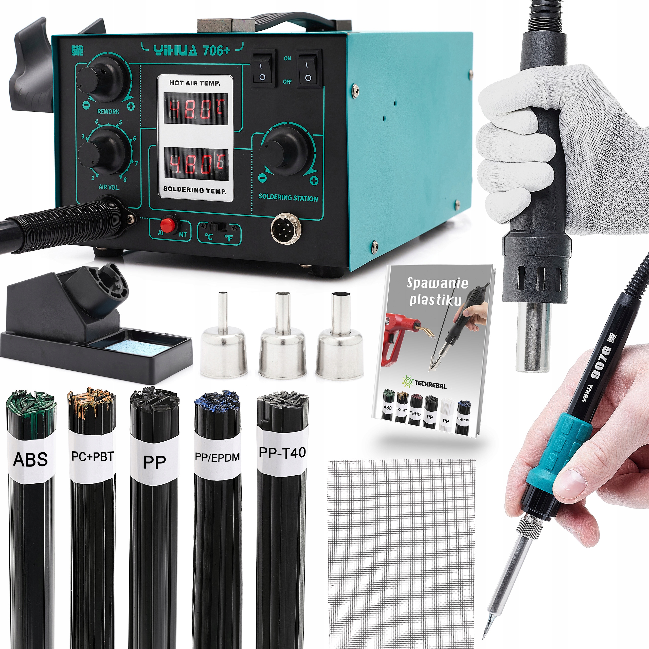Svářečka Plastů Yihua 706+ Sada Pojivek 5X 100G Síťka Techrebal