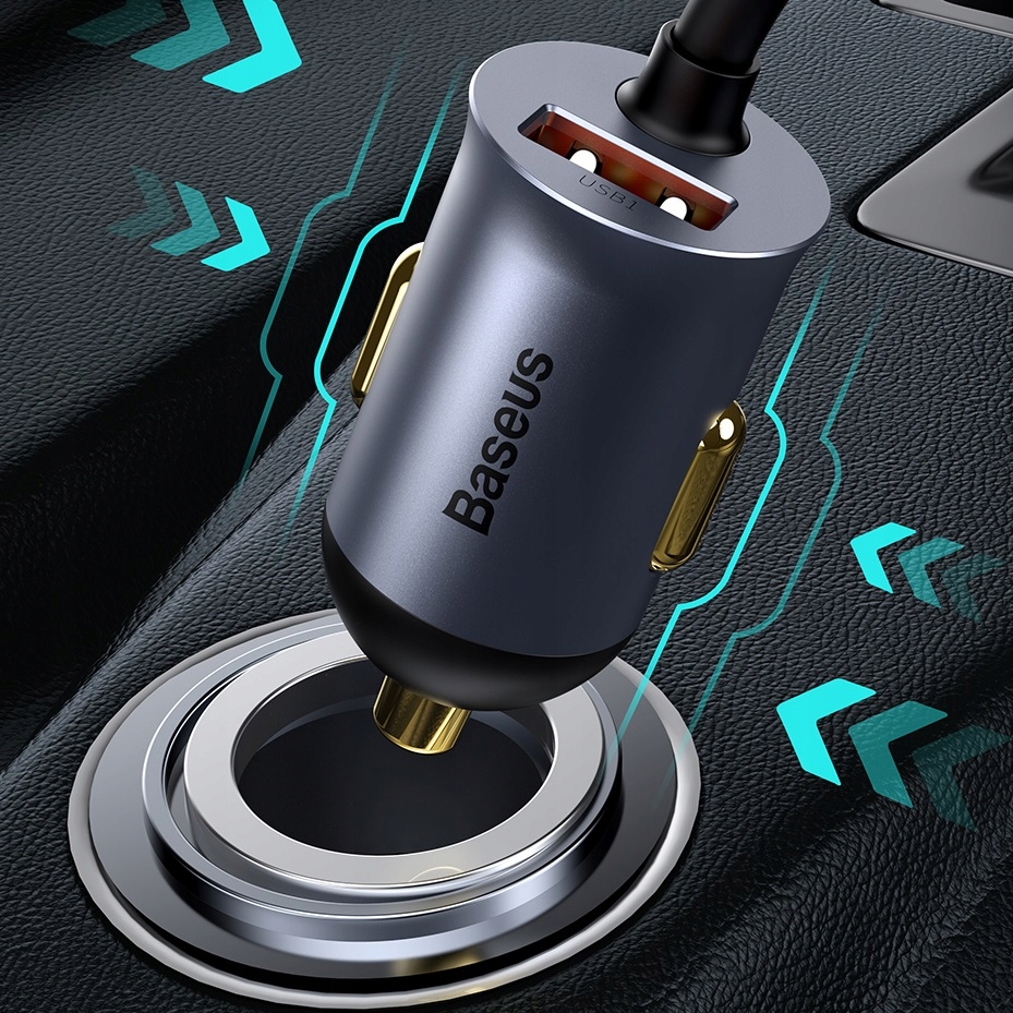 SZYBKA ŁADOWARKA SAMOCHODOWA BASEUS 4X USB QC 4.0 PD MOCNY ZASILACZ 120W Kolor szary