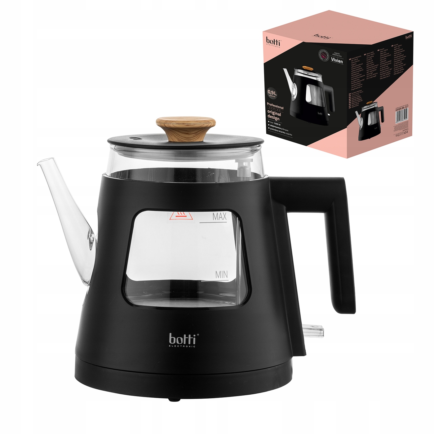 Elektrická Konvice Bezdrátová skleněná konvička Vivien Černá 0,9L